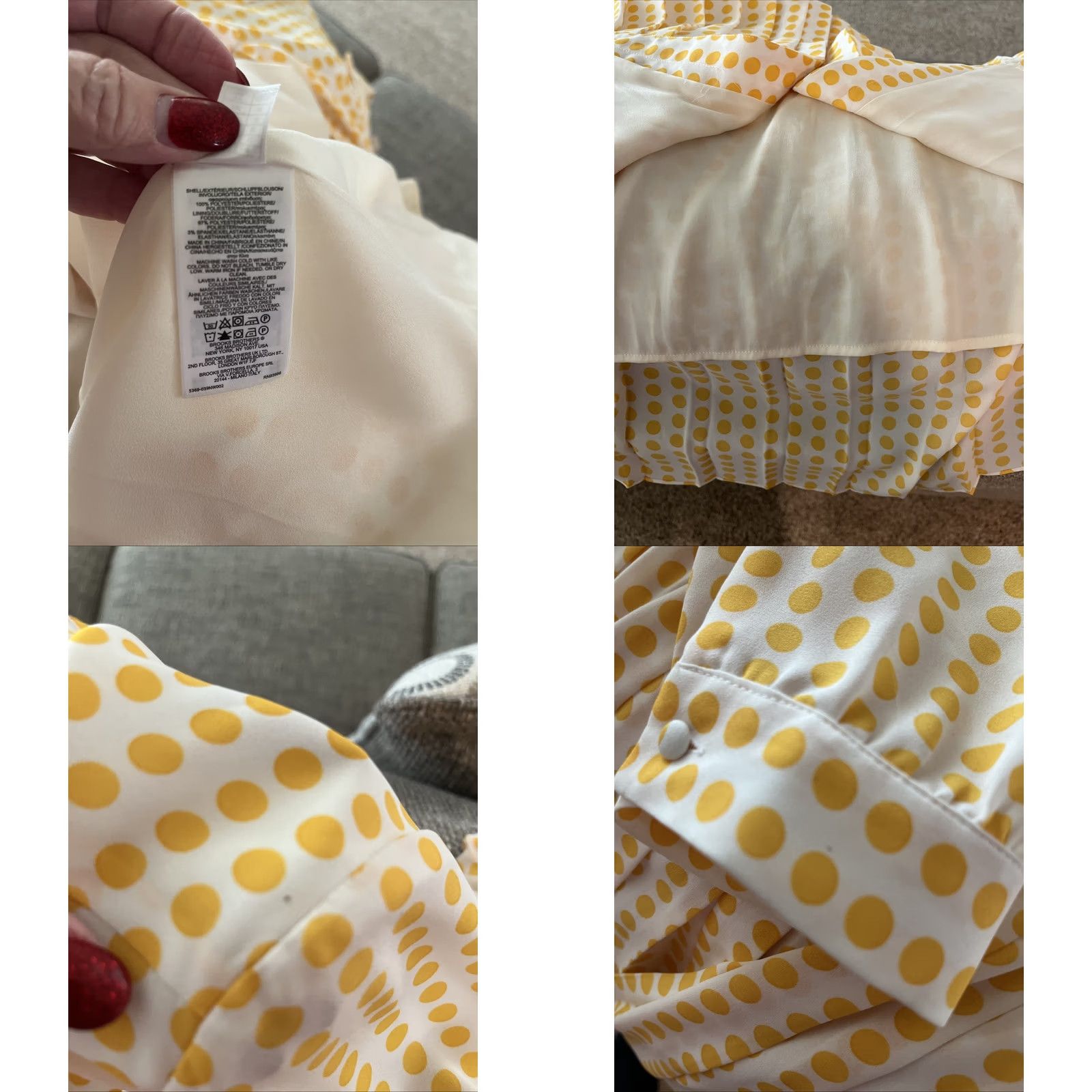 Brooks Brothers Brooks Brothers Red Fleece Dress Womens Size 6 Yellow White Polka Dot Pleated Lined Long Sleeve Collared Sheath Knee Length Button Size M / US 6-8 / IT 42-44 - 8 Thumbnail