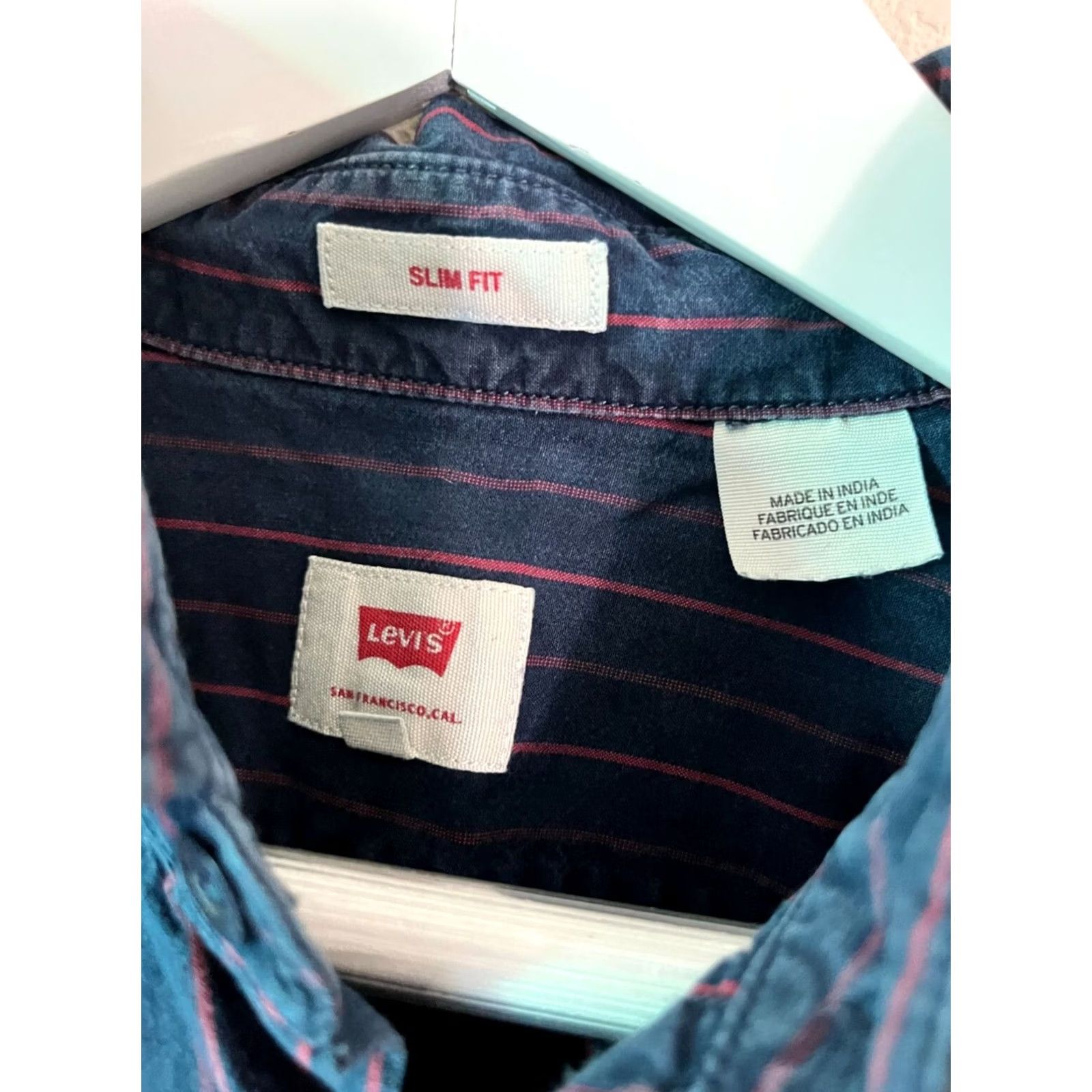 Levi's Levi's Mens Button-Up Shirt Large Blue Striped Denim Long Sleeve Casual Size US L / EU 52-54 / 3 - 2 Thumbnail