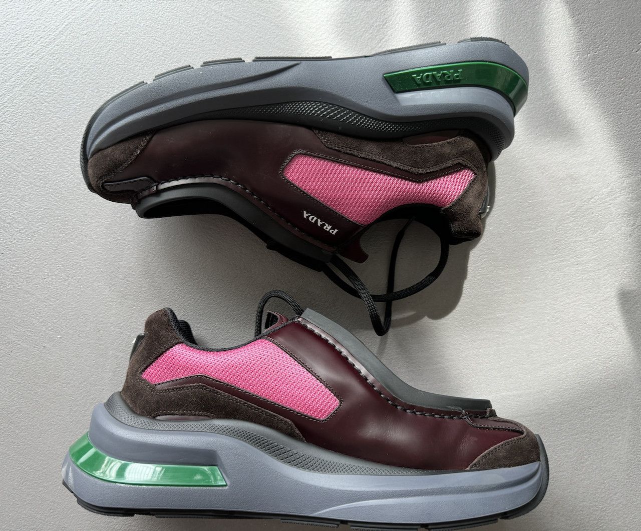Prada PRADA Systeme Brushed Leather Sneakers, Burgundy, Peony Pink Size US 9.5 / EU 42-43 - 2 Thumbnail