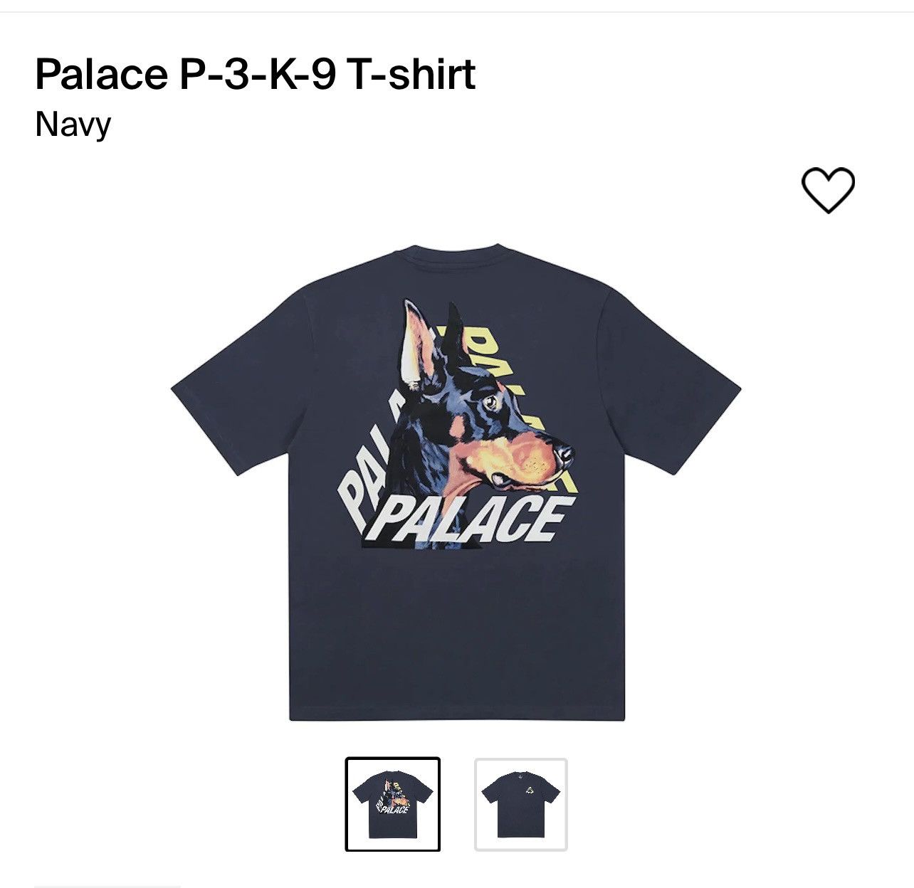 image of Palace P-3-K-9 T-Shirt Navy Size Large, Men's