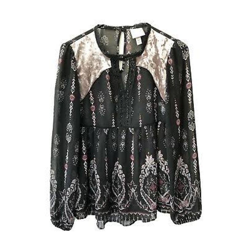 Macys Knox Rose | Boho Velvet Floral Embroidered Peasant Top | M Size M / US 6-8 / IT 42-44 - 6 Thumbnail