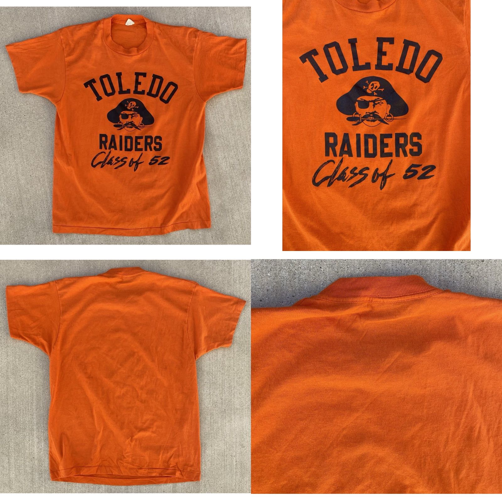 Vintage VINTAGE Screen Stars Toledo Raiders Pirate Class of 52 T Shirt Orange XL Mens Graphic Tee 1980s Size US XL / EU 56 / 4 - 10 Thumbnail