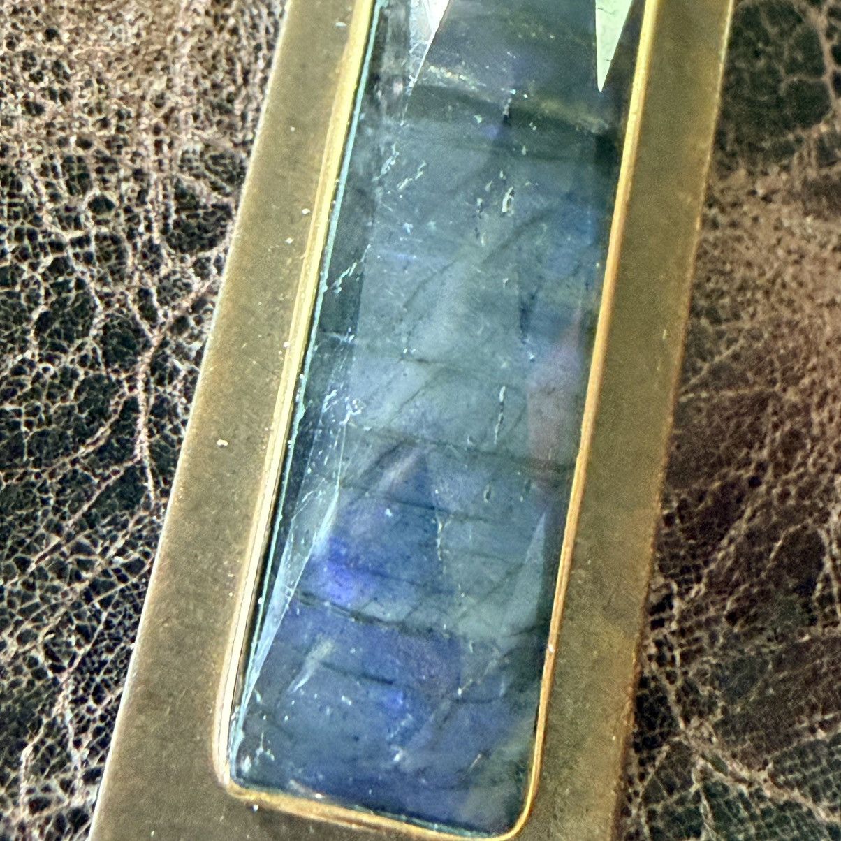 Other Wide Leather Cuff Labradorite Stone Brass Rivets Boho Size ONE SIZE - 9 Thumbnail