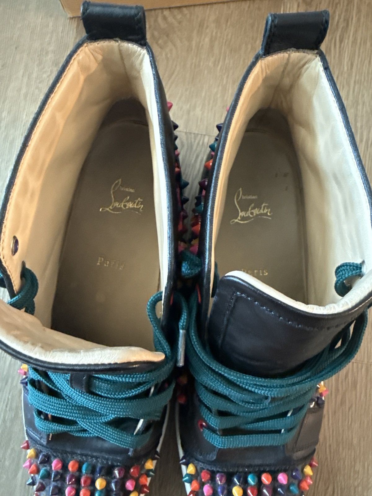 Christian Louboutin CHRISTIAN LOUBOUTIN Black Leather Multicolor Spikes Size US 11.5 / EU 44-45 - 7 Thumbnail