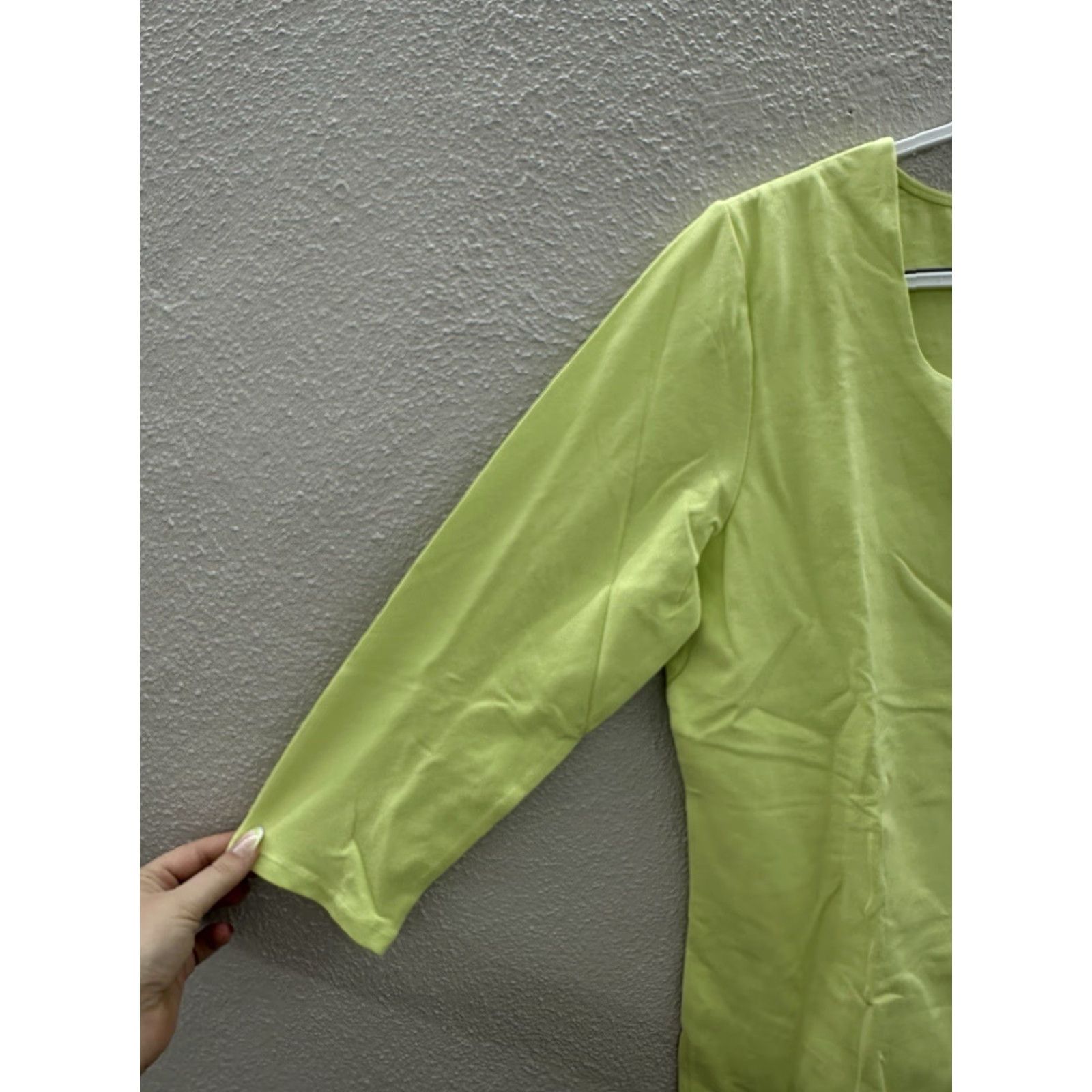 Vintage Preswick & Moore Womens Shirt Medium Shadow Lime Green 3/4 Sleeve Square Neck Size M / US 6-8 / IT 42-44 - 2 Thumbnail