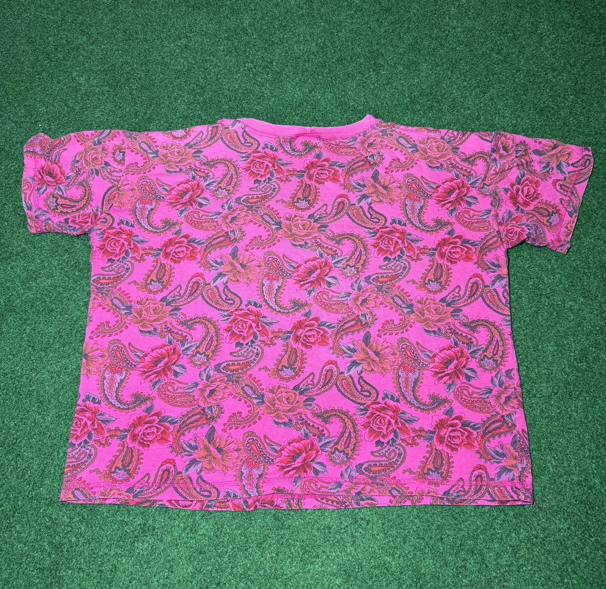 Vintage Vintage 90s Paisley Flower Print Boxy Pocket Crop T Shirt Size L / US 10 / IT 46 - 3 Thumbnail