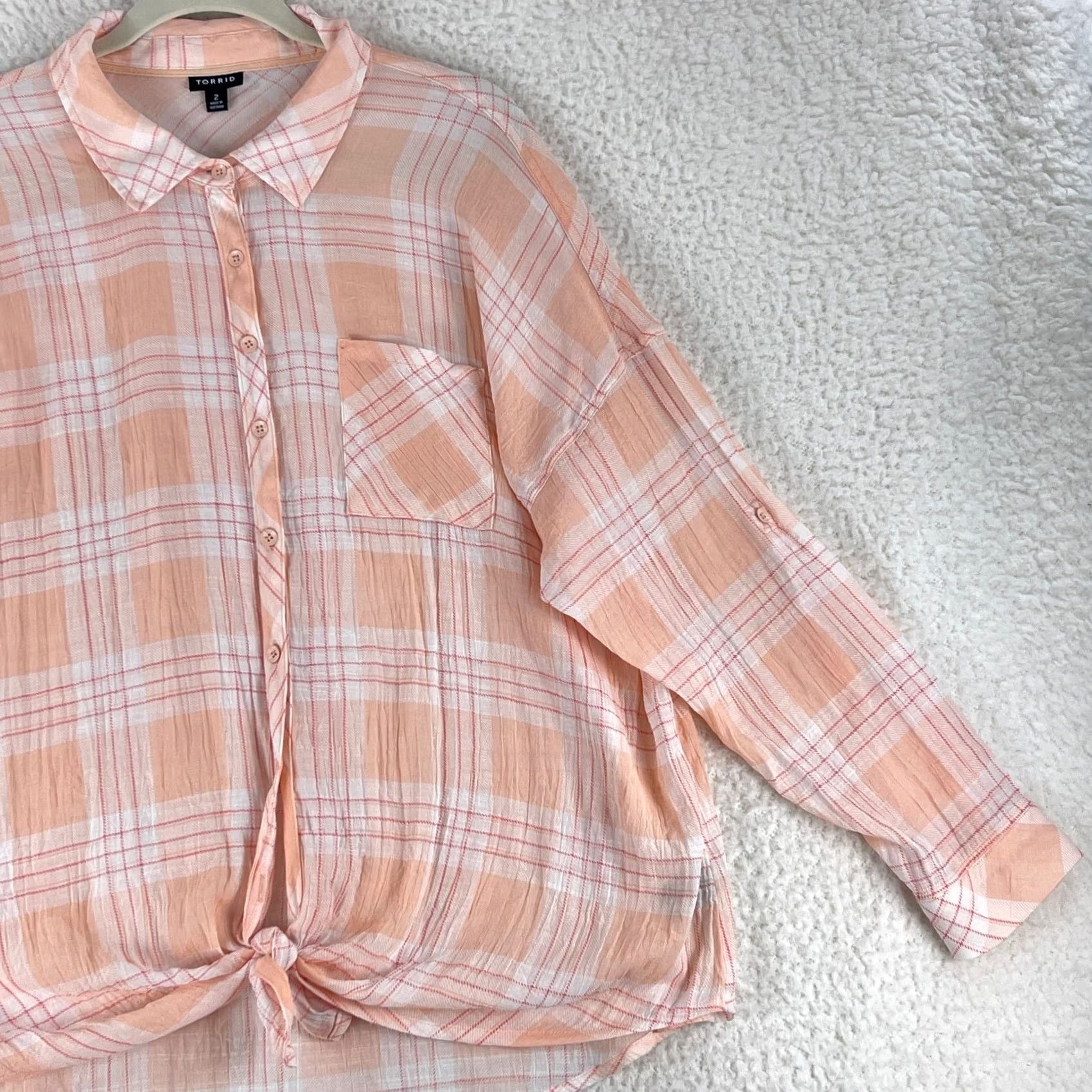 Torrid Torrid Plaid Pink Lindsay Drop Shoulder Button-Down Shirt Womens Plus Size 2X Size XXL / US 16-18 / IT 52-54 - 4 Thumbnail
