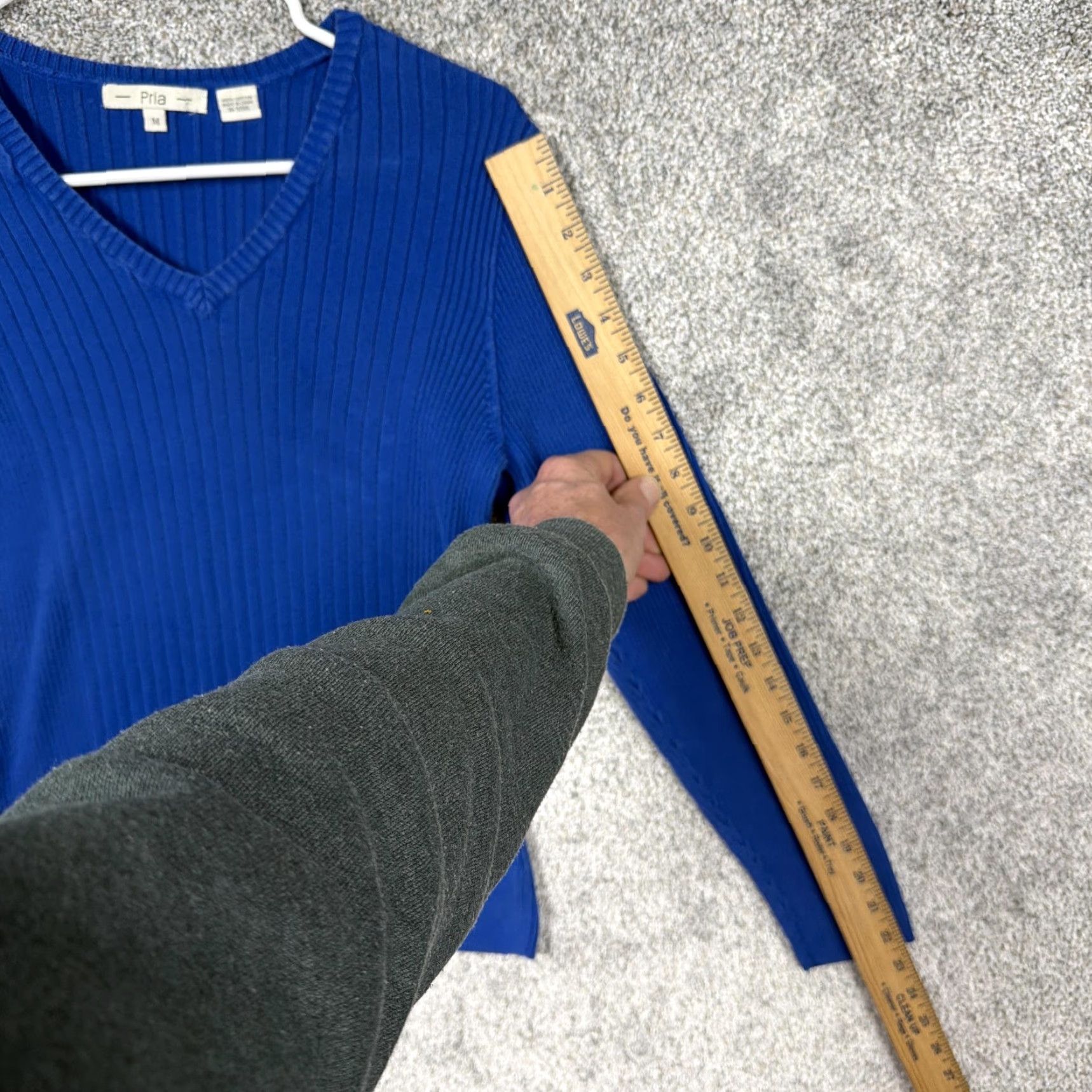 Vintage PRIA Sweater Women's M Blue V-Neck Ribbed Knit Minimalist Preppy Layering Shirt Size M / US 6-8 / IT 42-44 - 2 Thumbnail