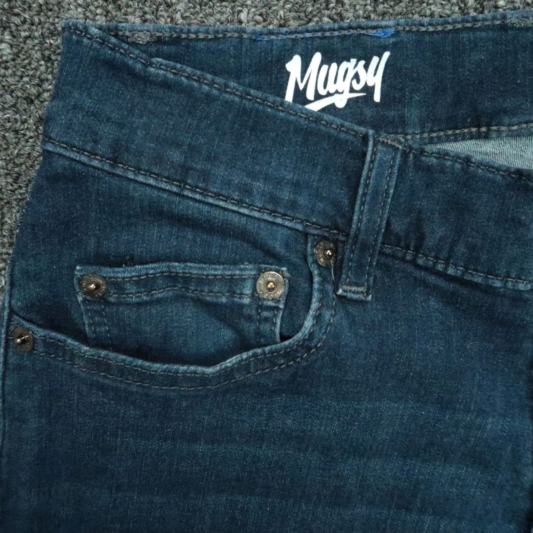 Vintage Mugsy Jeans Mens 32x30 Blue Fultons 5 Pocket Stretch Denim Shirt T Shirt? Size US 32 / EU 48 - 3 Thumbnail