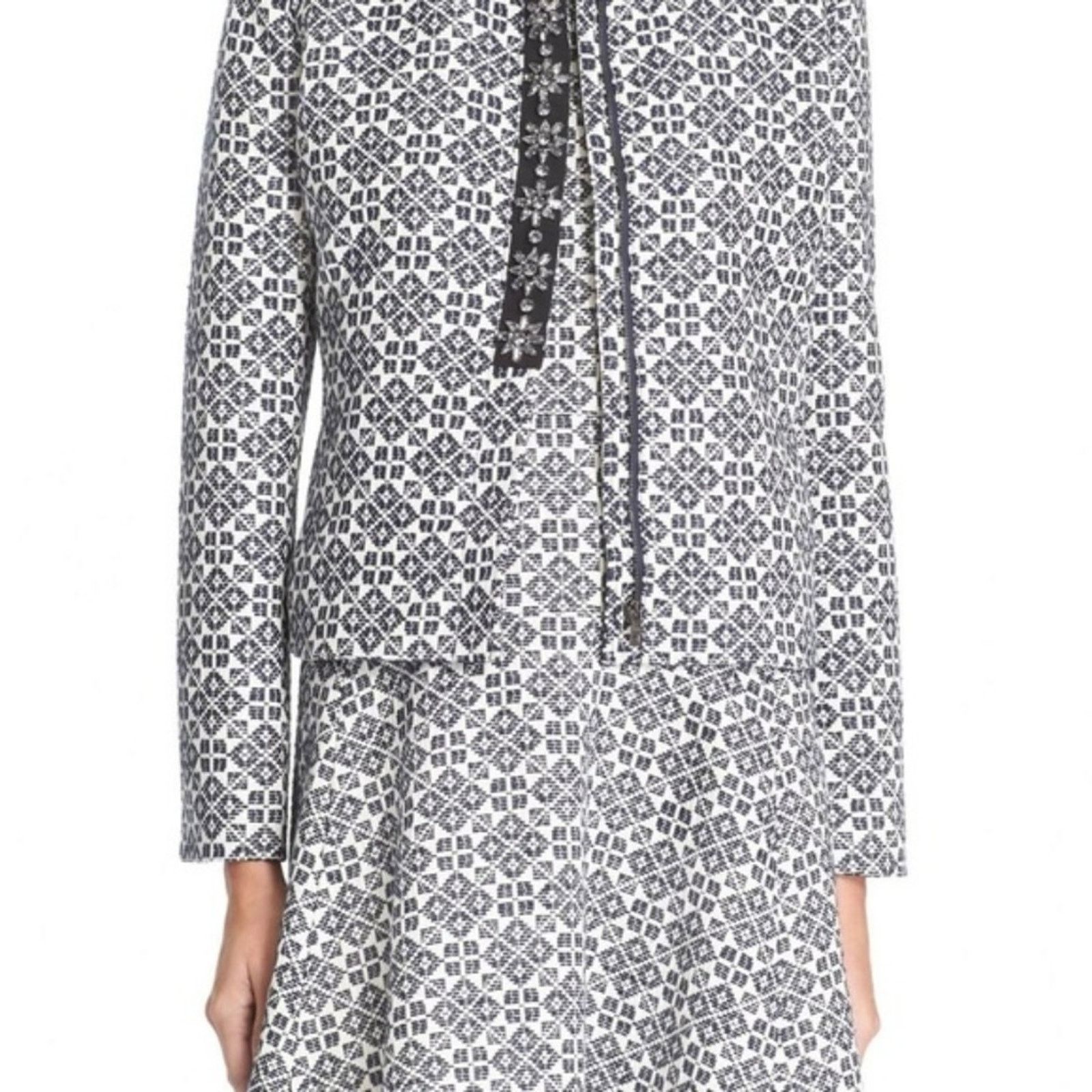 Tory Burch Tory Burch Navy Patterned Textured Jacket Size L / US 10 / IT 46 - 3 Thumbnail