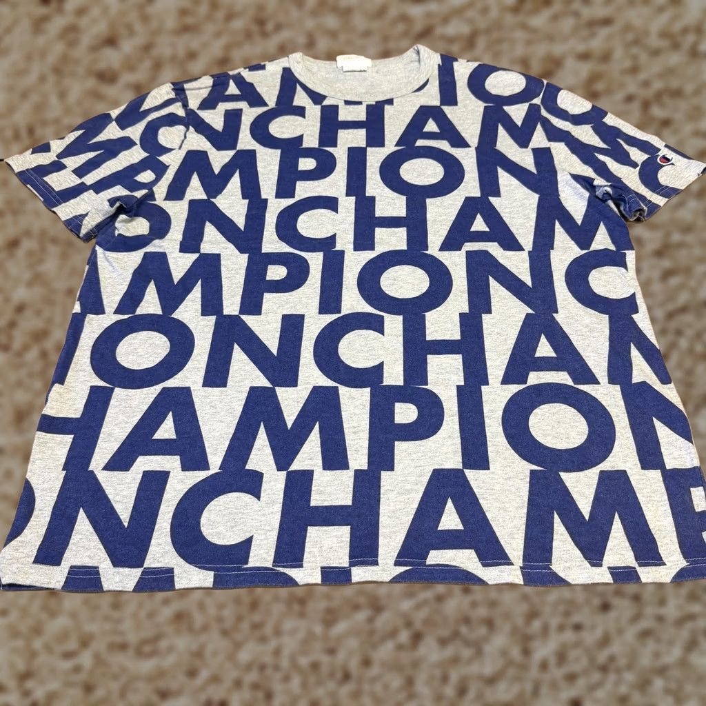 Champion Champion Shirt Mens XL Gray All Over Logo Graphic Tee Wordmark Size US XL / EU 56 / 4 - 1 Thumbnail