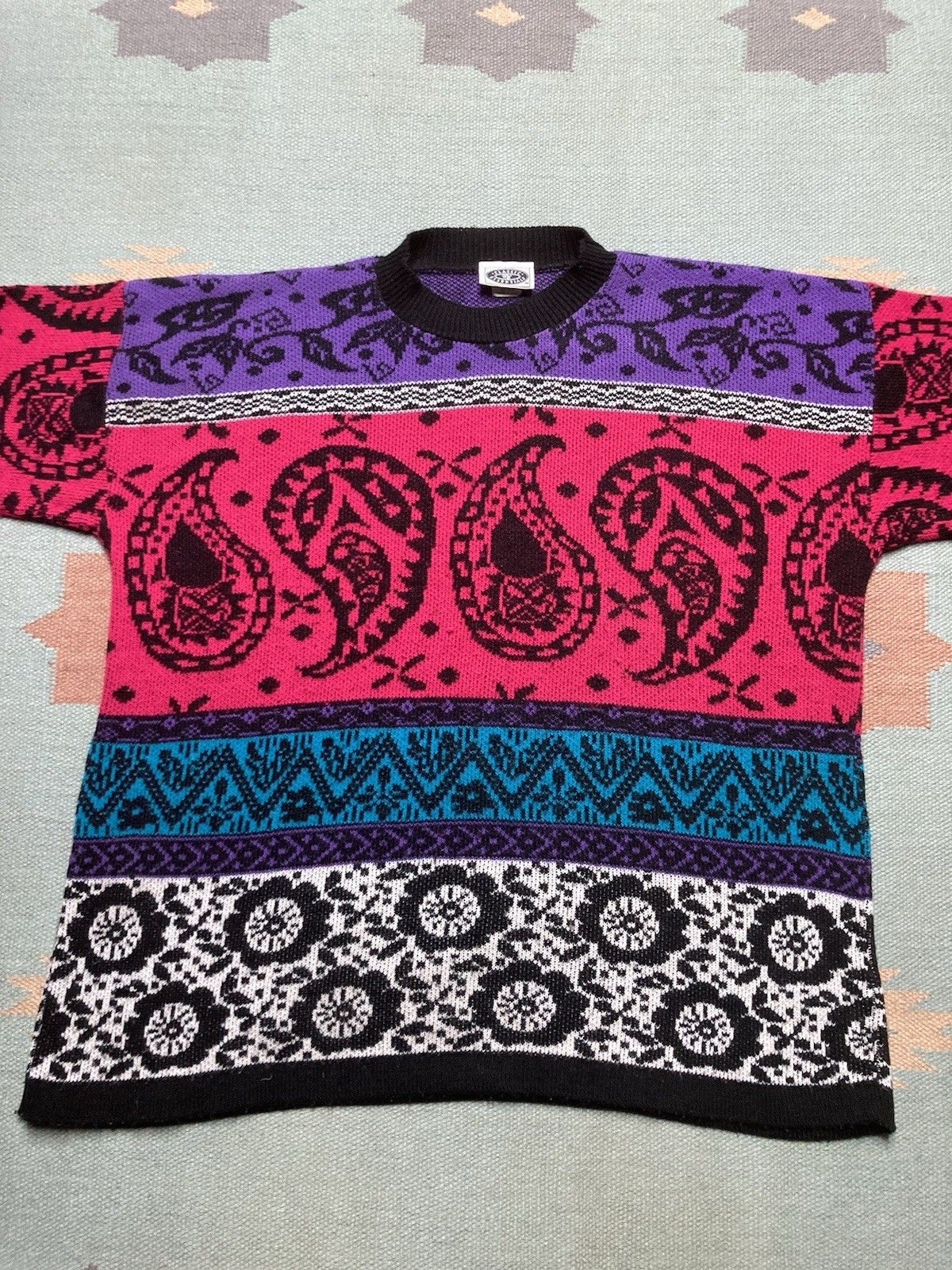 Vintage Vtg 80s acrylic knit sweater paisley geometric soft adult XL Size US XL / EU 56 / 4 - 2 Thumbnail