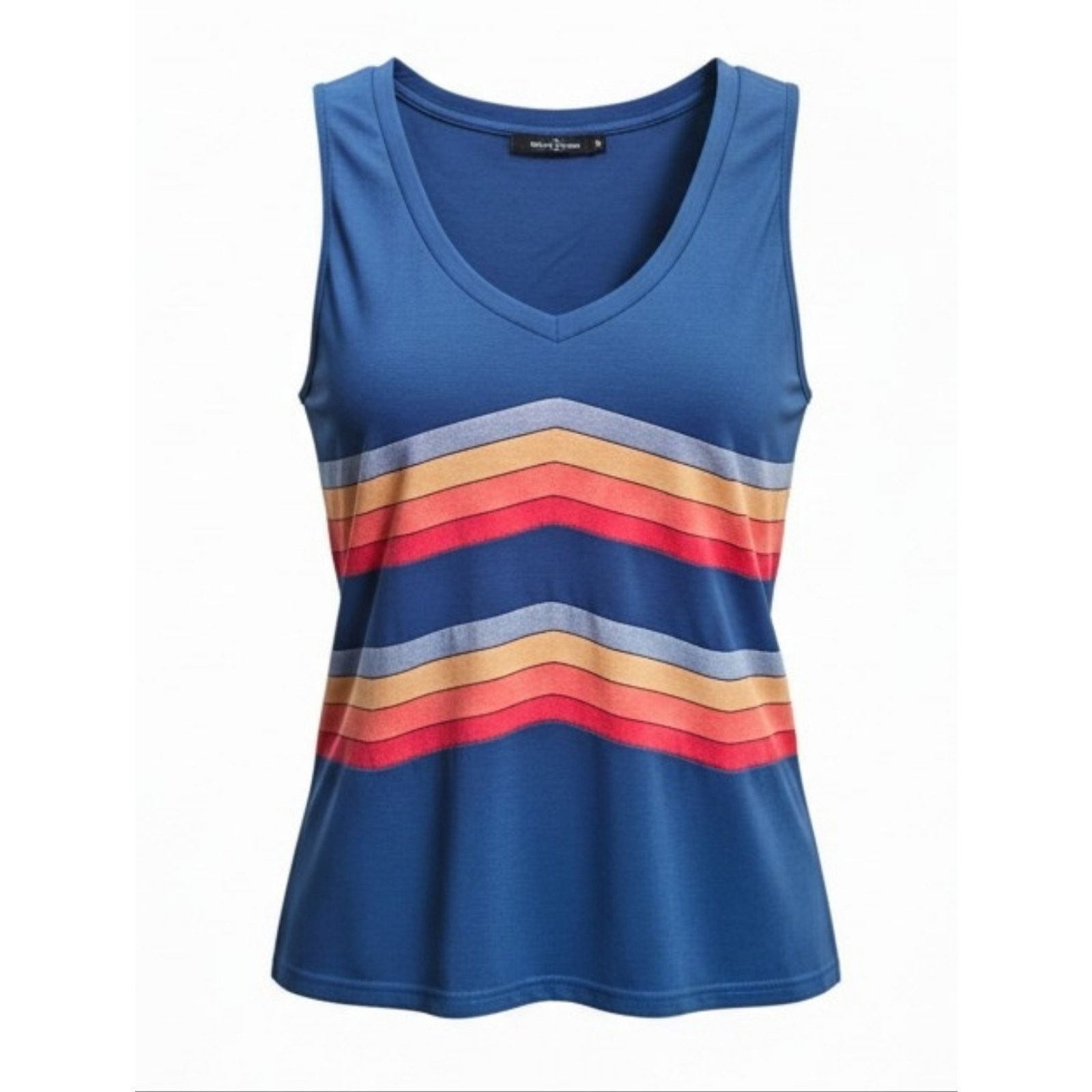 The Unbranded Brand Blue Chevron Stripe Tank Top M Retro Color Block Sleeveless Size M / US 6-8 / IT 42-44 - 1 Thumbnail