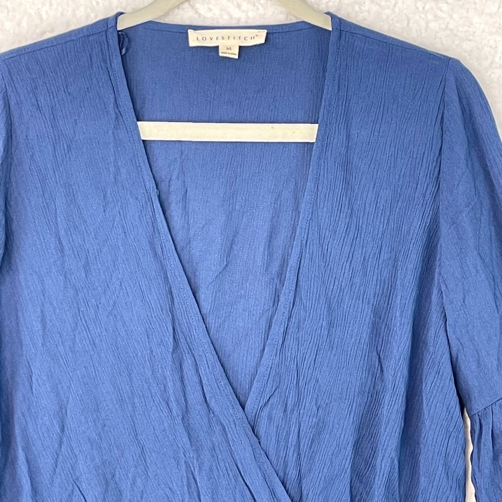 Vintage Lovestitch Navy Blue Crepe Wrap Shirt Womens Medium Long Sleeve Tassel V-Neck Blouse Size M / US 6-8 / IT 42-44 - 4 Thumbnail
