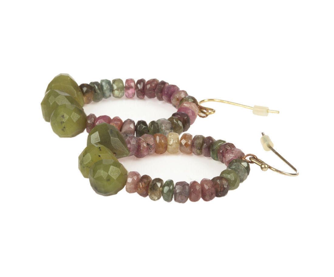 Designer Green and Pink Tourmaline Bead Hoop Earrings Size ONE SIZE - 3 Thumbnail