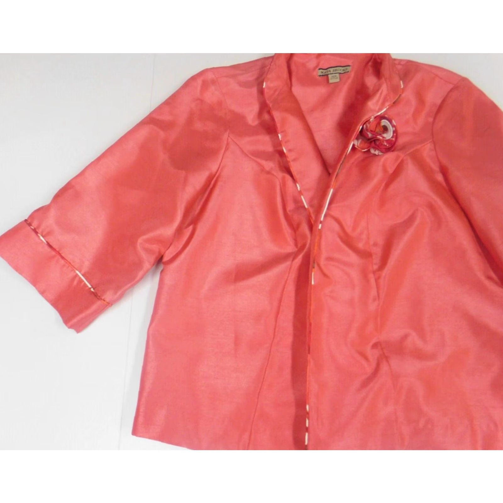 Vintage Maya Brooke Blazer Womens 14W Pink Flower No Button Lightweight Suit Jacket Notch Lapel Tuxedo Style Fall Winter Casual Business Size XL / US 12-14 / IT 48-50 - 3 Thumbnail
