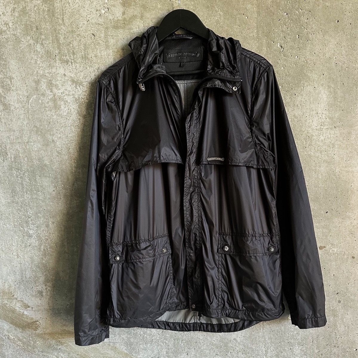 Pre-owned Chrome Hearts Cross Patch Nylon Windbreaker Jacket In Black