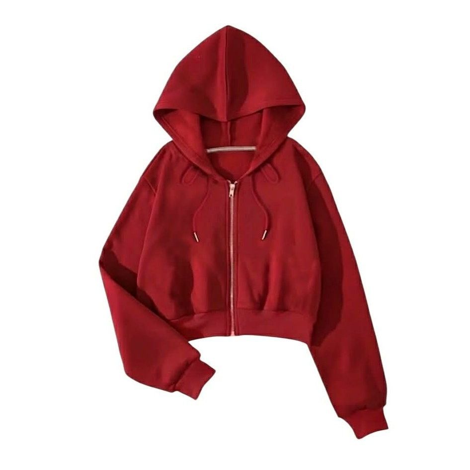 Other BRAND NEW Red Cropped Full Zip Hoodie Sweatshirt Small Size S / US 4 / IT 40 - 1 Thumbnail