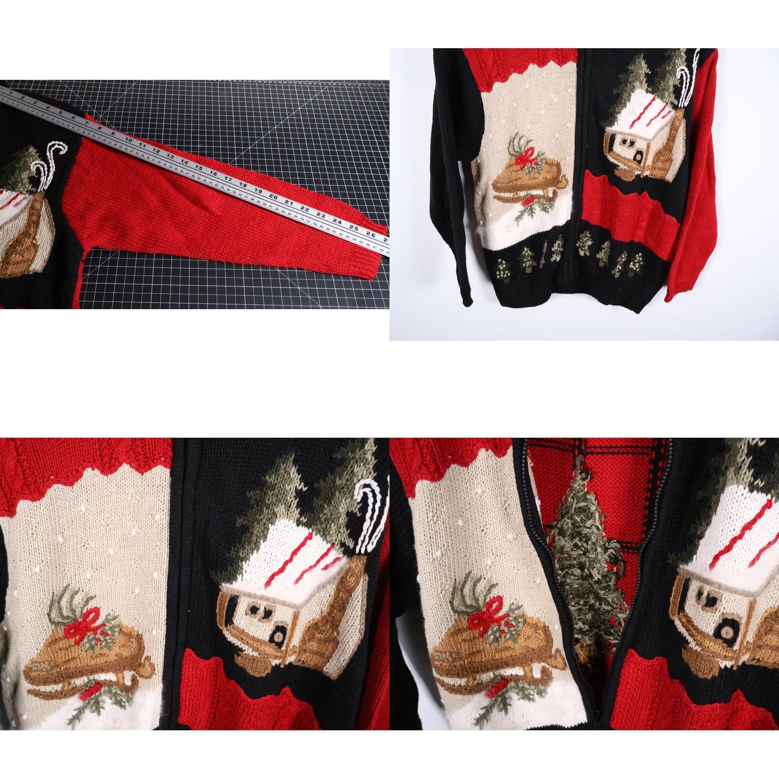 Vintage VINTAGE Venezia Cardigan Women's Red Black Full Zip Sweater 14 / 16 90s Christmas Tree Motif Size XXL / US 16-18 / IT 52-54 - 8 Thumbnail