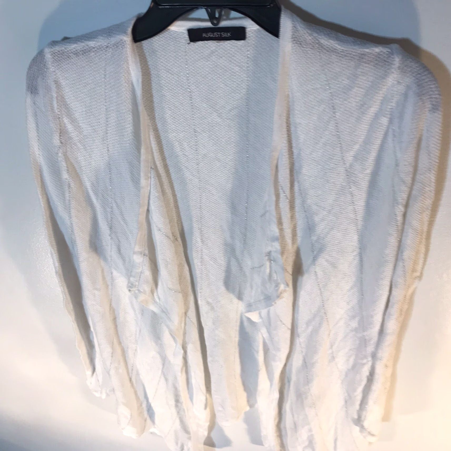 Vintage Vintage August Silk Women's Cardigan XL White Metallic Stripes Knit Casual Business Sweater Size XL / US 12-14 / IT 48-50 - 3 Thumbnail