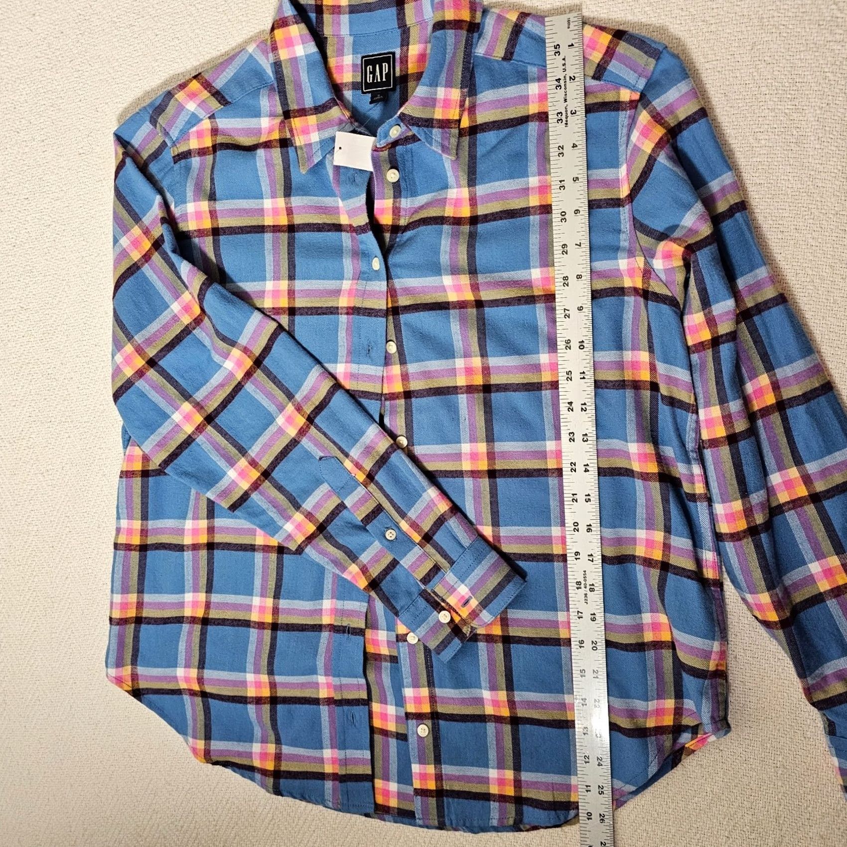 Gap GAP Button-Up Shirt Viscose Flannel Plaid Blue White M NWT Women Long Sleeve Casual Vintage: No Size M / US 6-8 / IT 42-44 - 4 Thumbnail