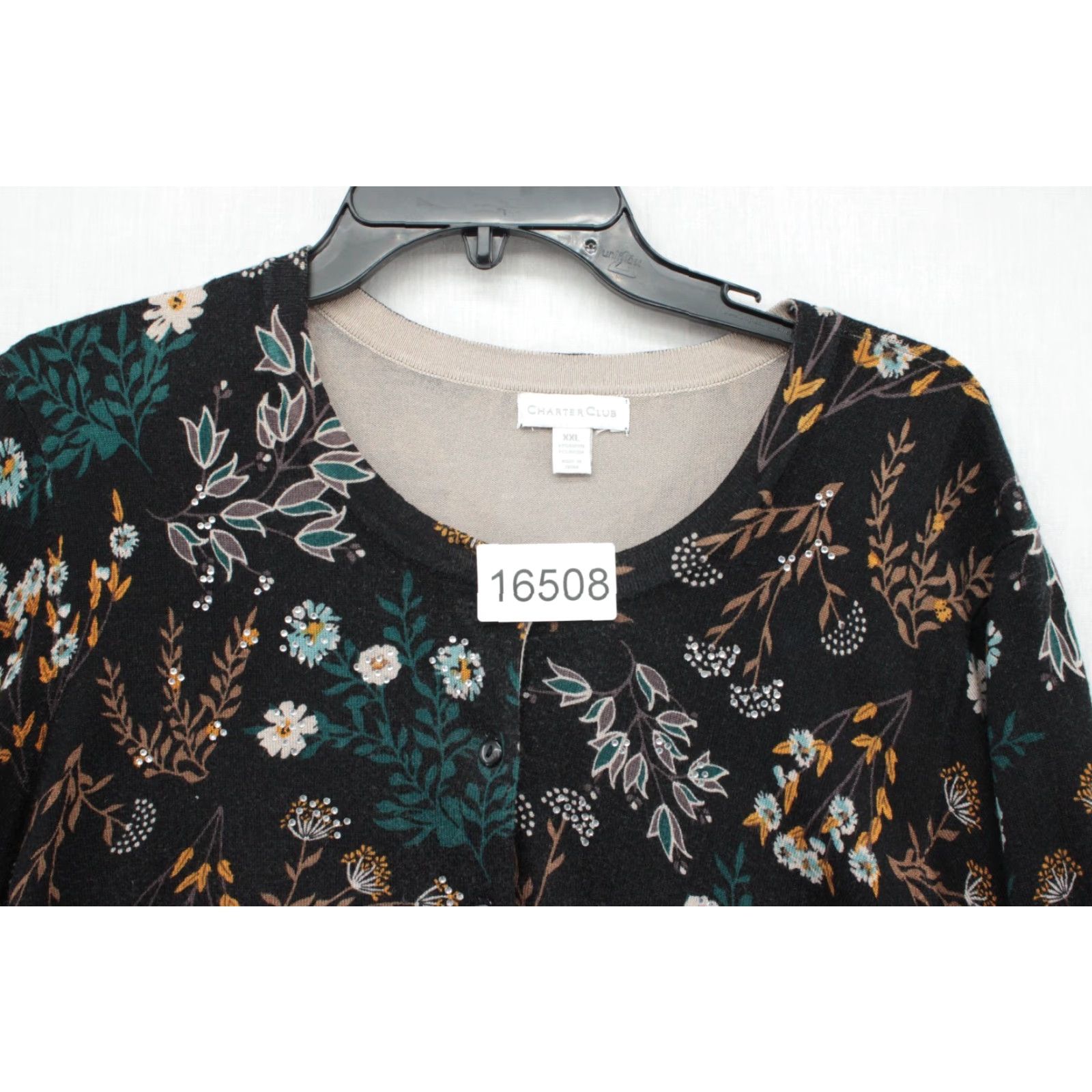 Charter Club Charter Club Cardigan Women's XXL Floral Rhinestones Long Sleeve Button Up Size XXL / US 16-18 / IT 52-54 - 8 Thumbnail