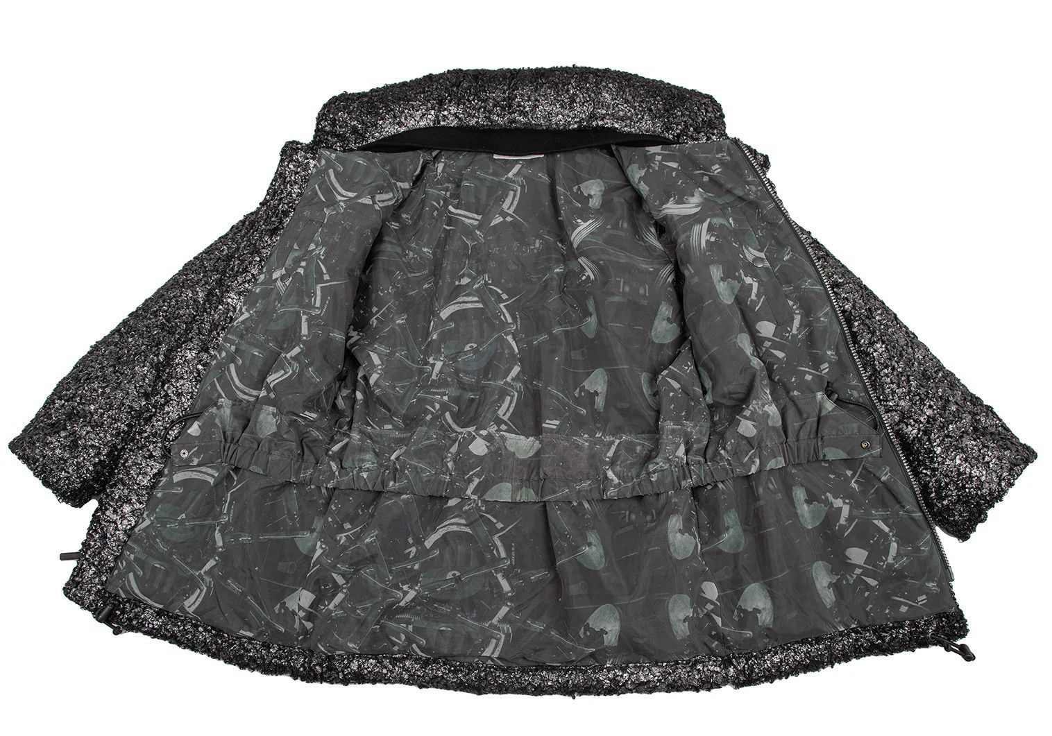 Issey Miyake Foil Print Fur Half Coat in Black Silver, Size M Size US M / EU 48-50 / 2 - 12 Thumbnail