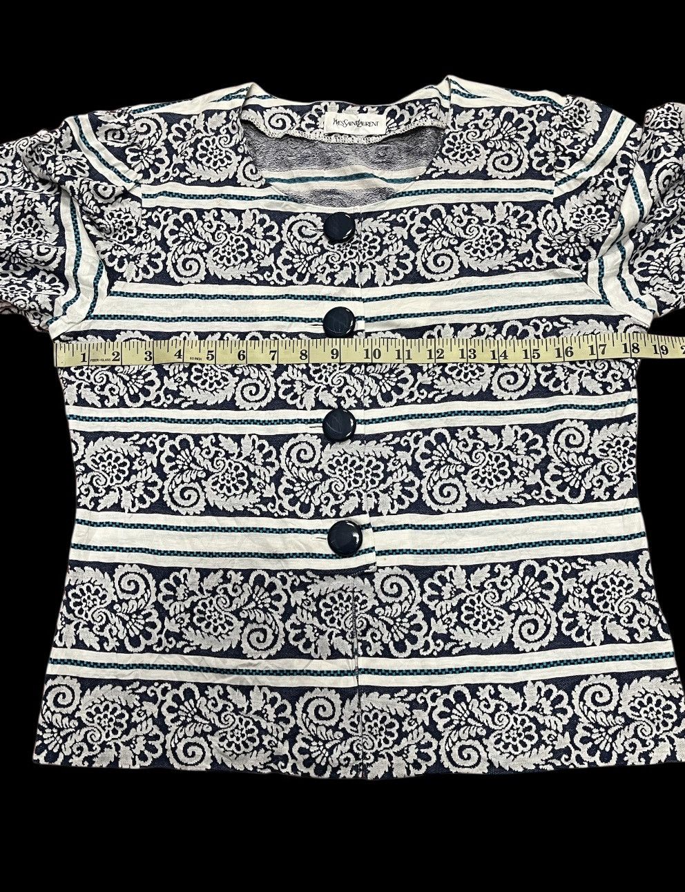 Yves Saint Laurent YSL blouse short sleeve x Striped paisley x Vintage x Rare Size M / US 6-8 / IT 42-44 - 2 Thumbnail
