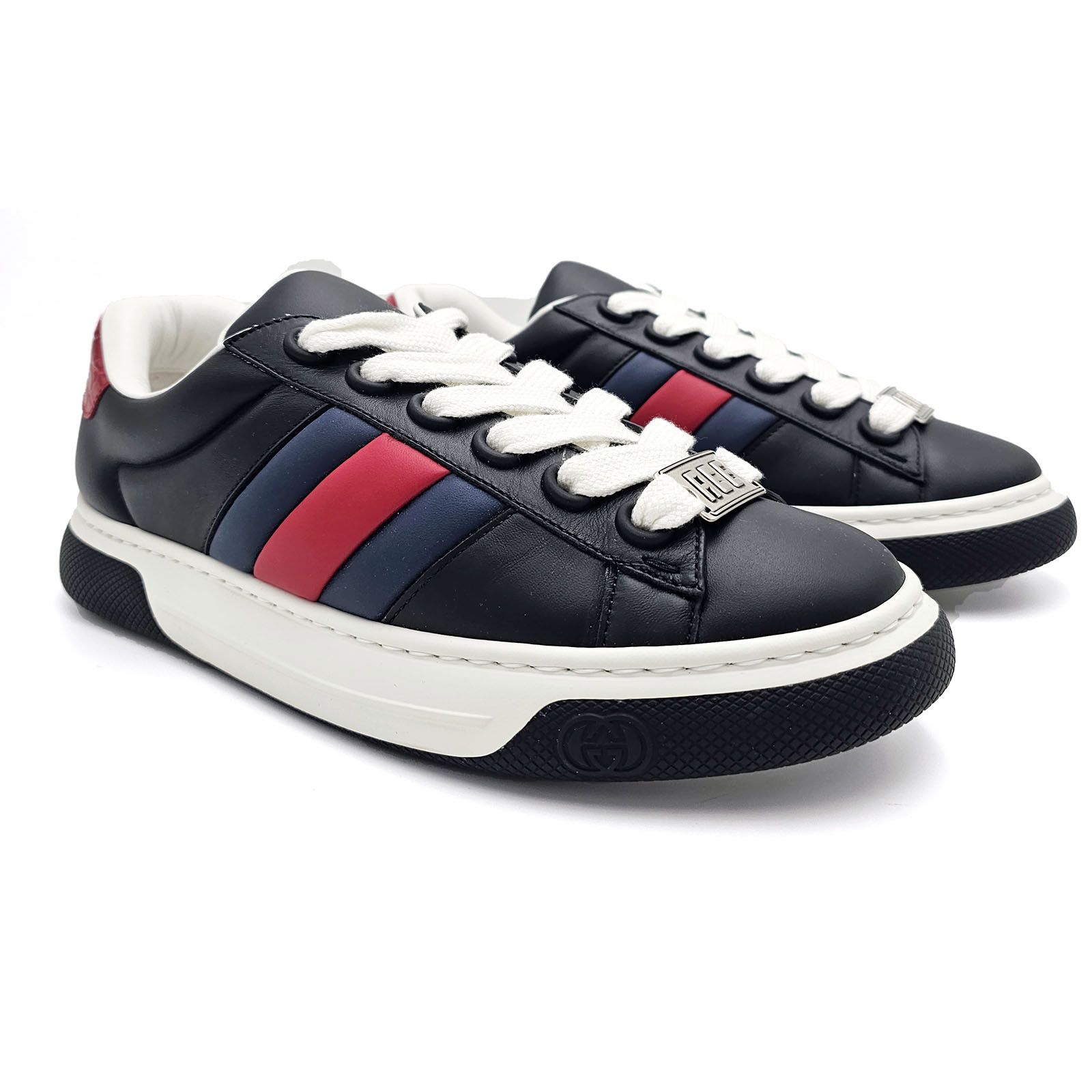 Gucci Gucci Ace Mens Sneakers Blue Red Web Black Leather 10.5 New Size US 10.5 / EU 43-44 - 9 Thumbnail