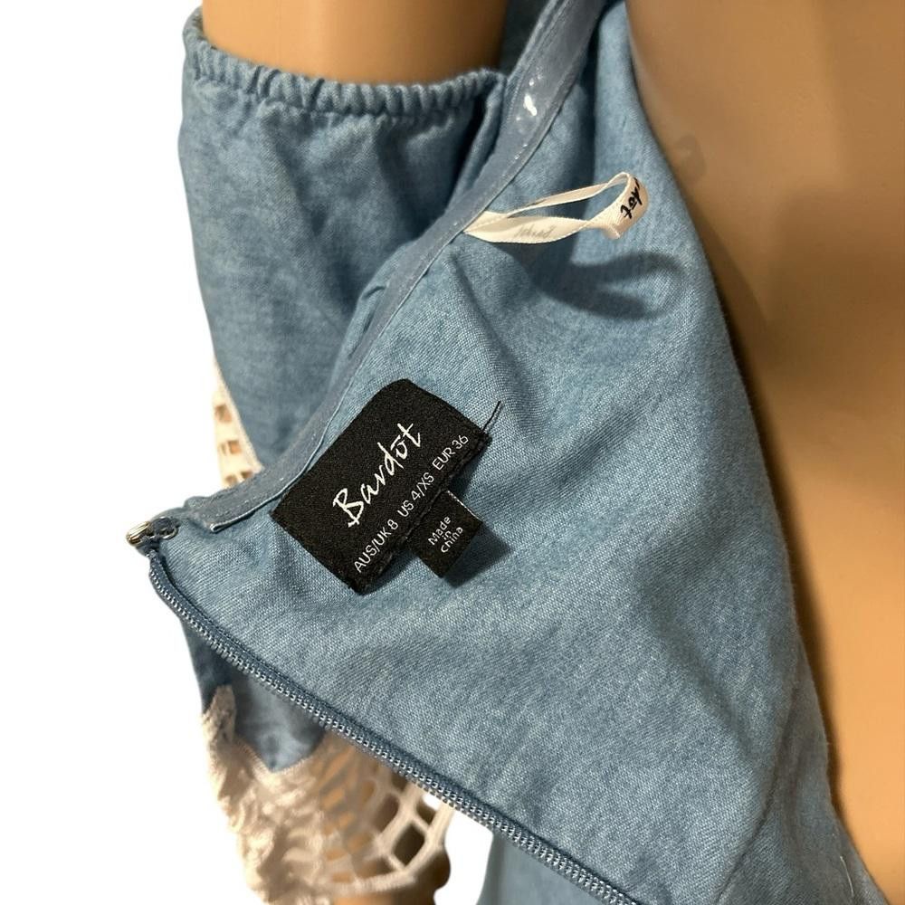 Bardo Blue Off-Shoulder Romper with Lace Trim Size 27" / US 4 / IT 40 - 4 Thumbnail