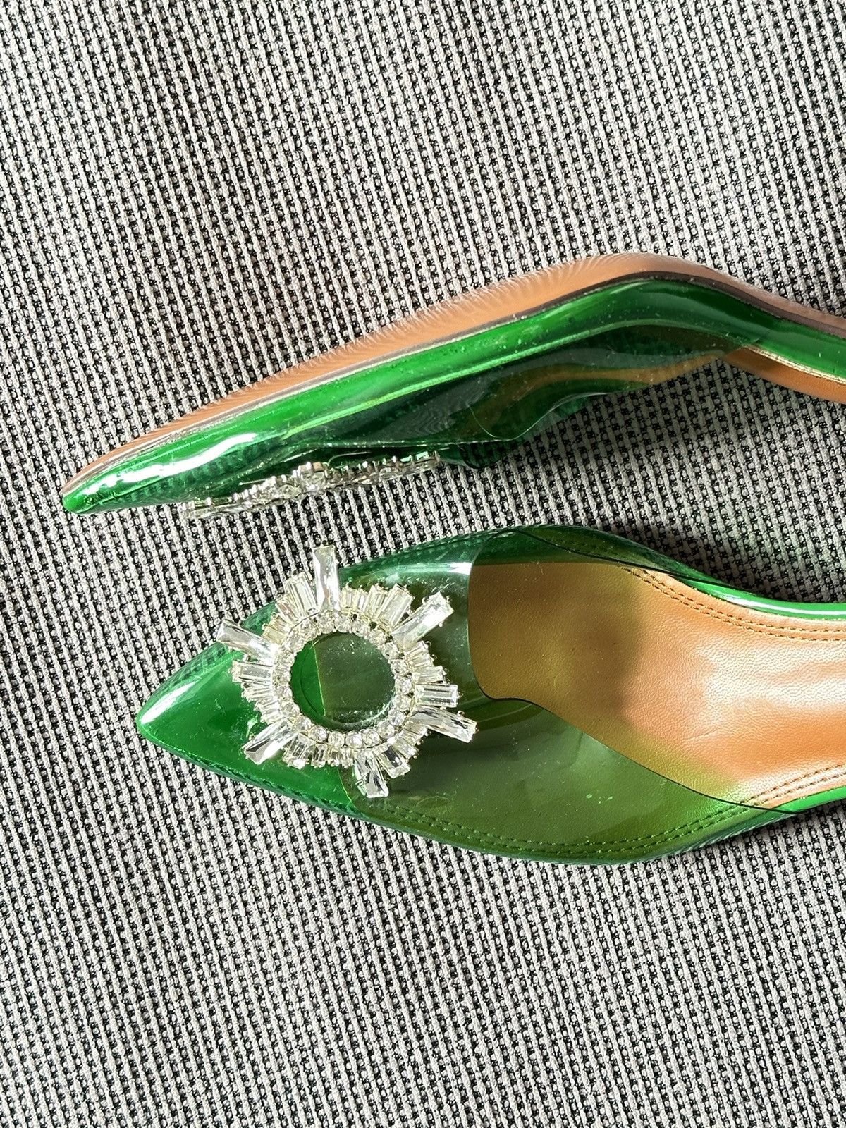 Amina Muaddi × Designer Amina Muaddi 95 Begum Glass PVC Green Clear Sling crystal 42 Size US 12 / IT 42 - 6 Thumbnail