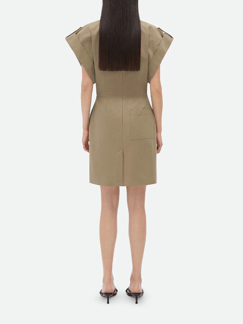 Bottega Veneta o1bcso1str0725 Cotton Gabardine Midi Dress in Khaki Size S / US 4 / IT 40 - 4 Thumbnail