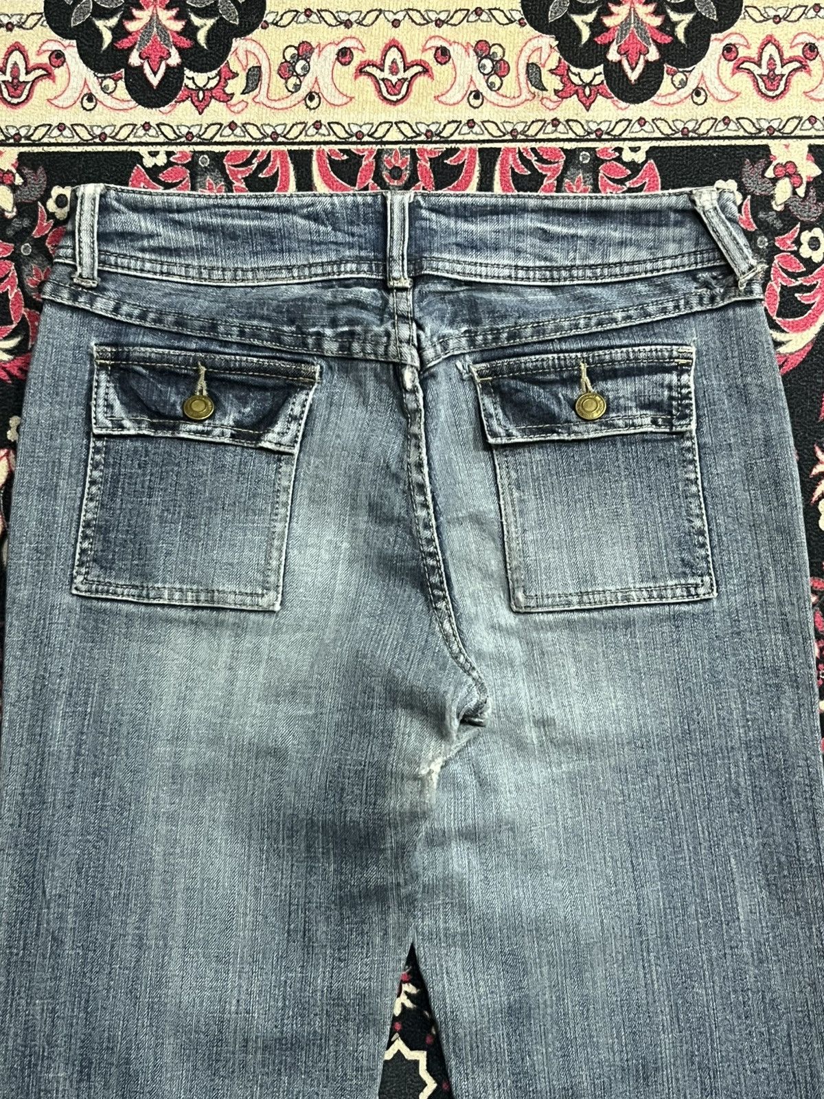 If Six Was Nine ⚡️Flare⚡️Vintage Japanese Blue Washed Bush Pant Frayed Jeans Size US 28 / EU 44 - 7 Thumbnail