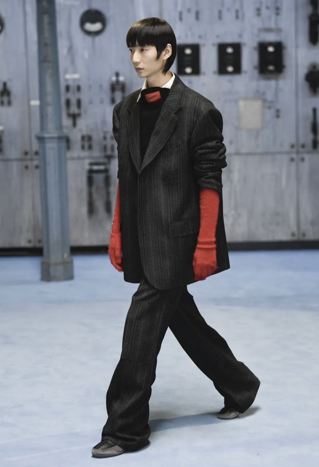 Raf Simons Red Mohair Long Logo Gloves