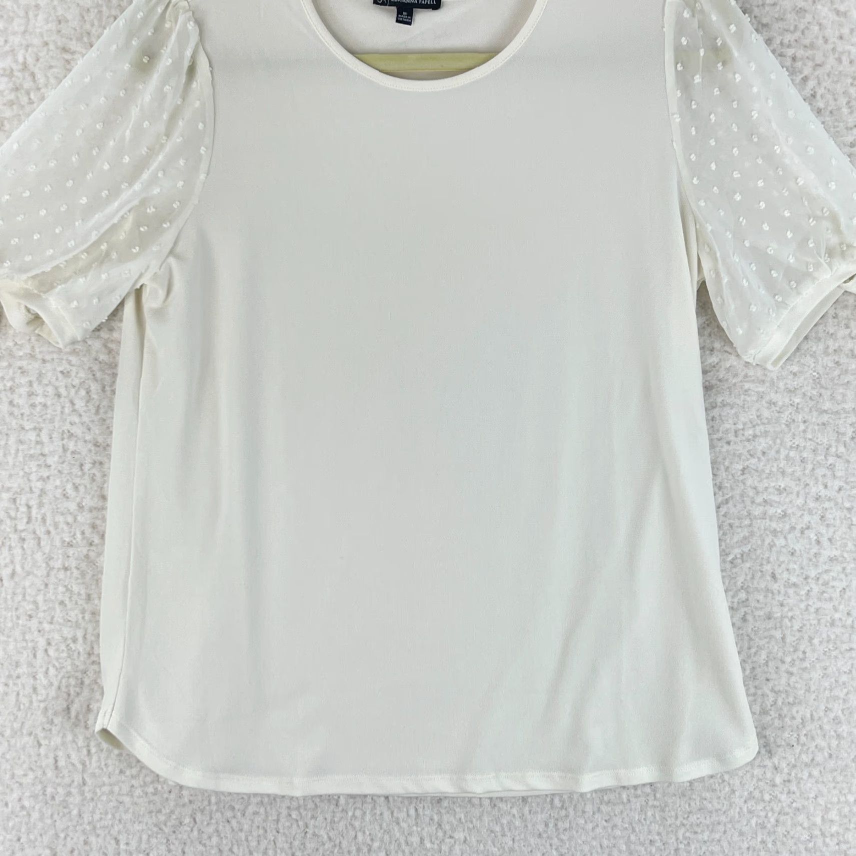 Adrianna Papell Adrianna Papell Shirt Womens Medium White Swiss Dot Sleeve Pullover Lightweight Blouse Size M / US 6-8 / IT 42-44 - 4 Thumbnail