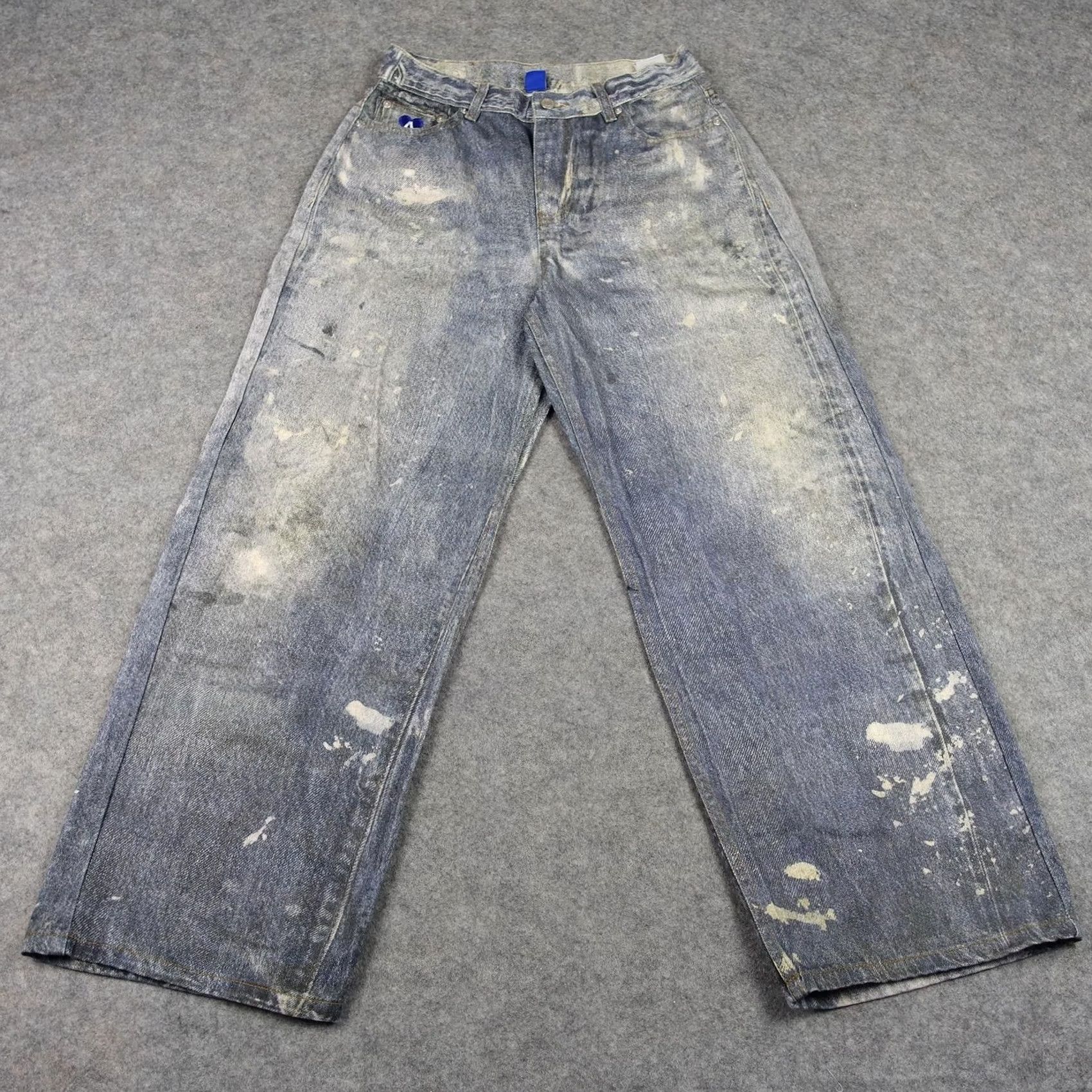 Vintage Aelfric Eden Jeans Womens Wide-Leg 28 Blue High Rise 5-Pocket Denim VT Y2K Noise Embroidered Logo Paint Splatter Size 28" / US 6 / IT 42 - 2 Thumbnail