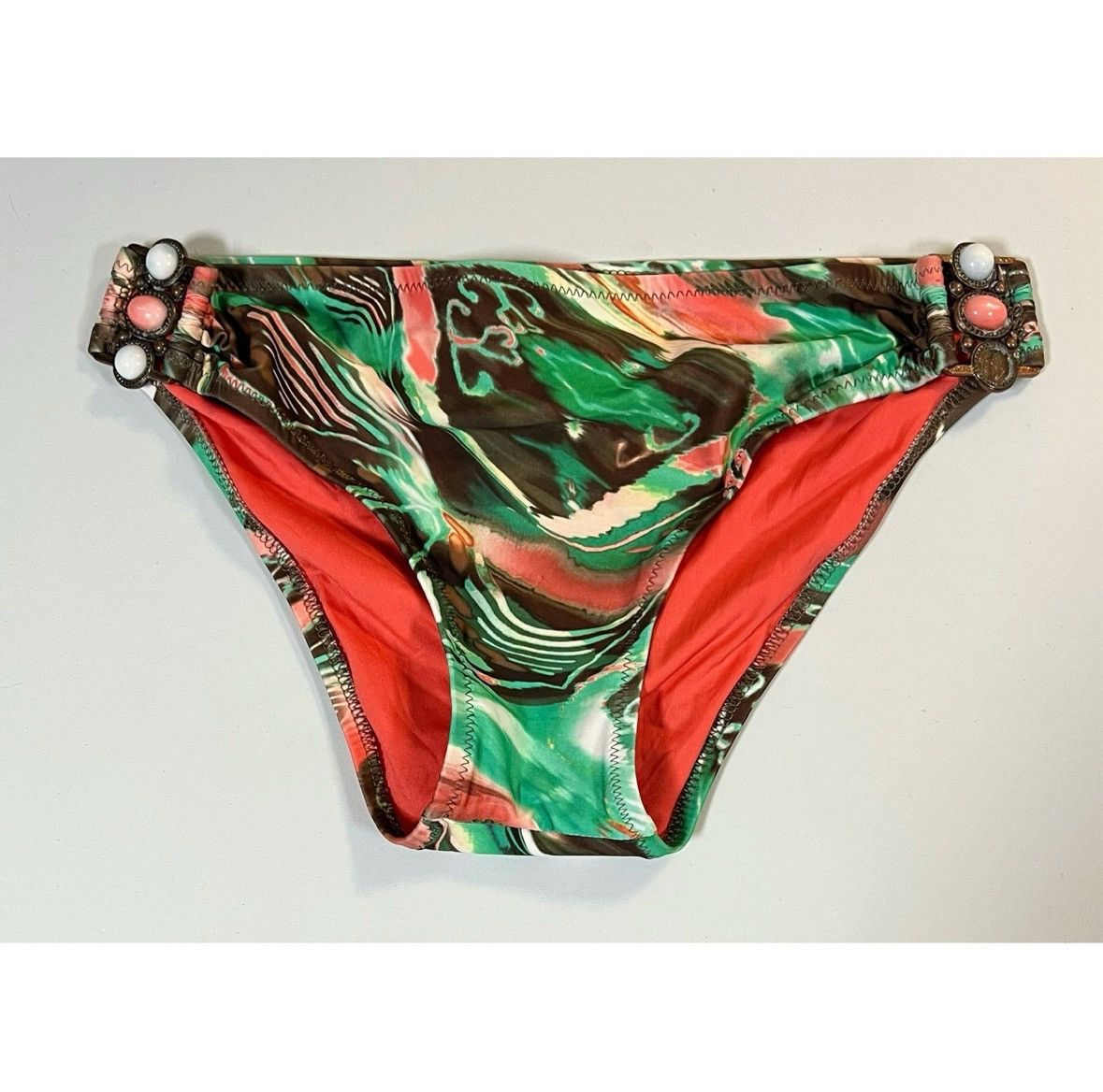 Other Green Brown Coral Beaded Patterned Bikini Bottoms Size S ✨ Size 27" / US 4 / IT 40 - 1 Thumbnail