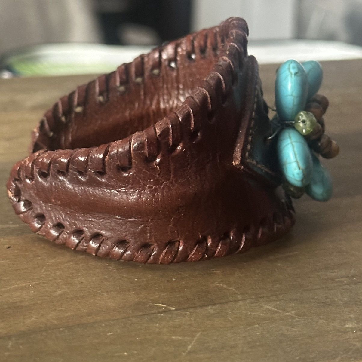 Other Boho turquoise flower wide leather cuff bracelet Size ONE SIZE - 4 Thumbnail