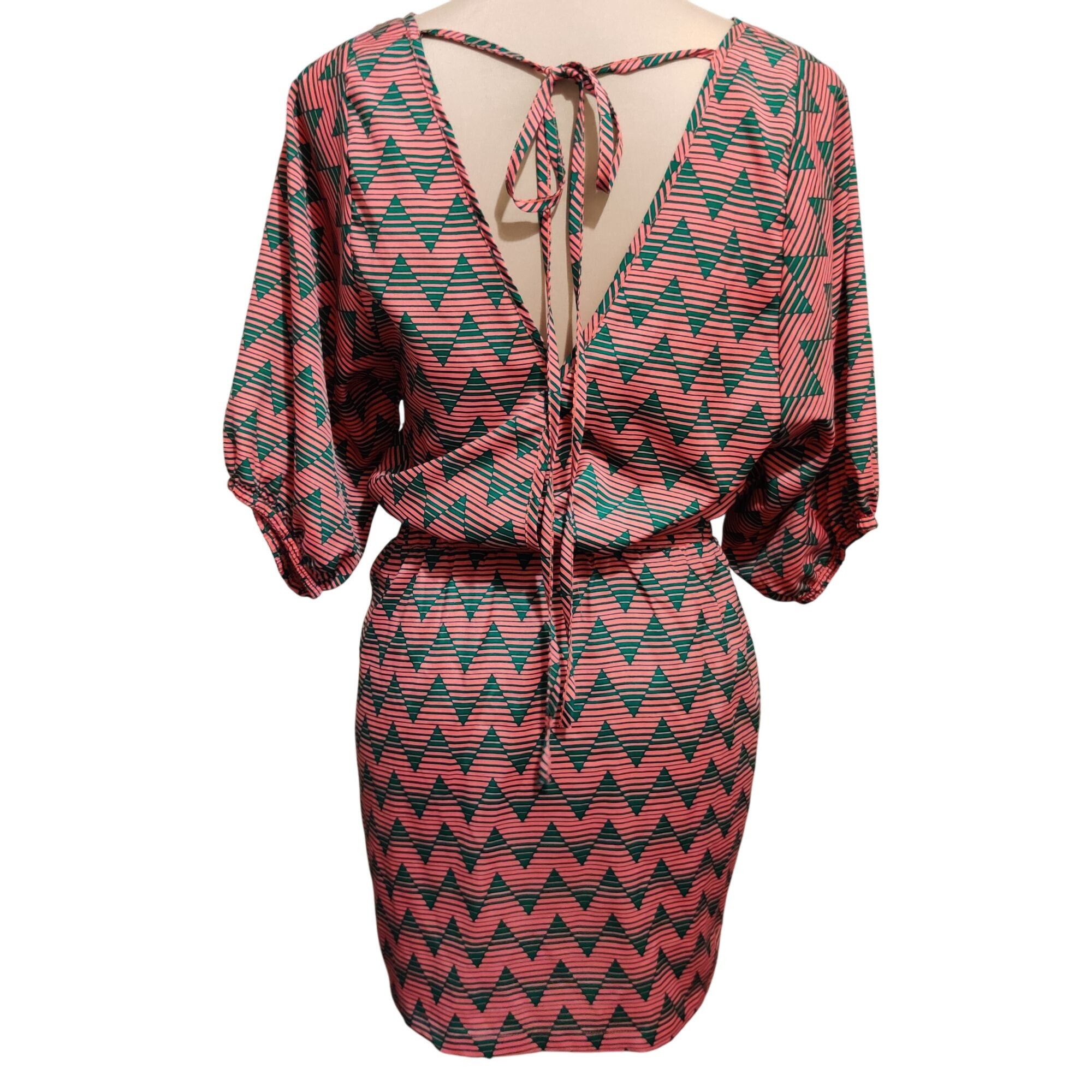 Other Emma Rose S Coral Green Chevron Tie Back Dress Boho Retro Bl Size S / US 4 / IT 40 - 2 Thumbnail