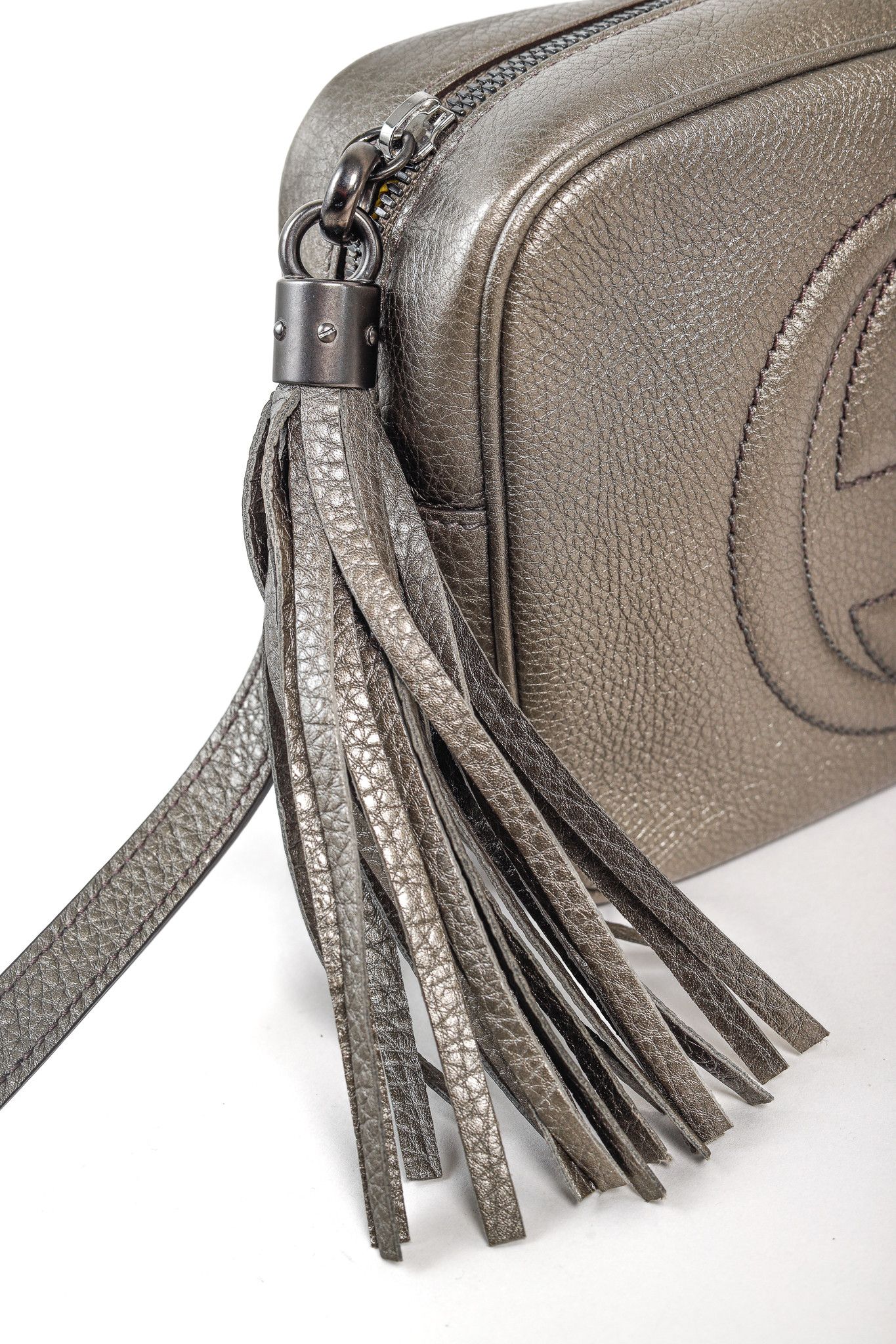 Gucci Gucci Soho Disco Bag in Metallic Pewter Grey Leather Size ONE SIZE - 8 Thumbnail