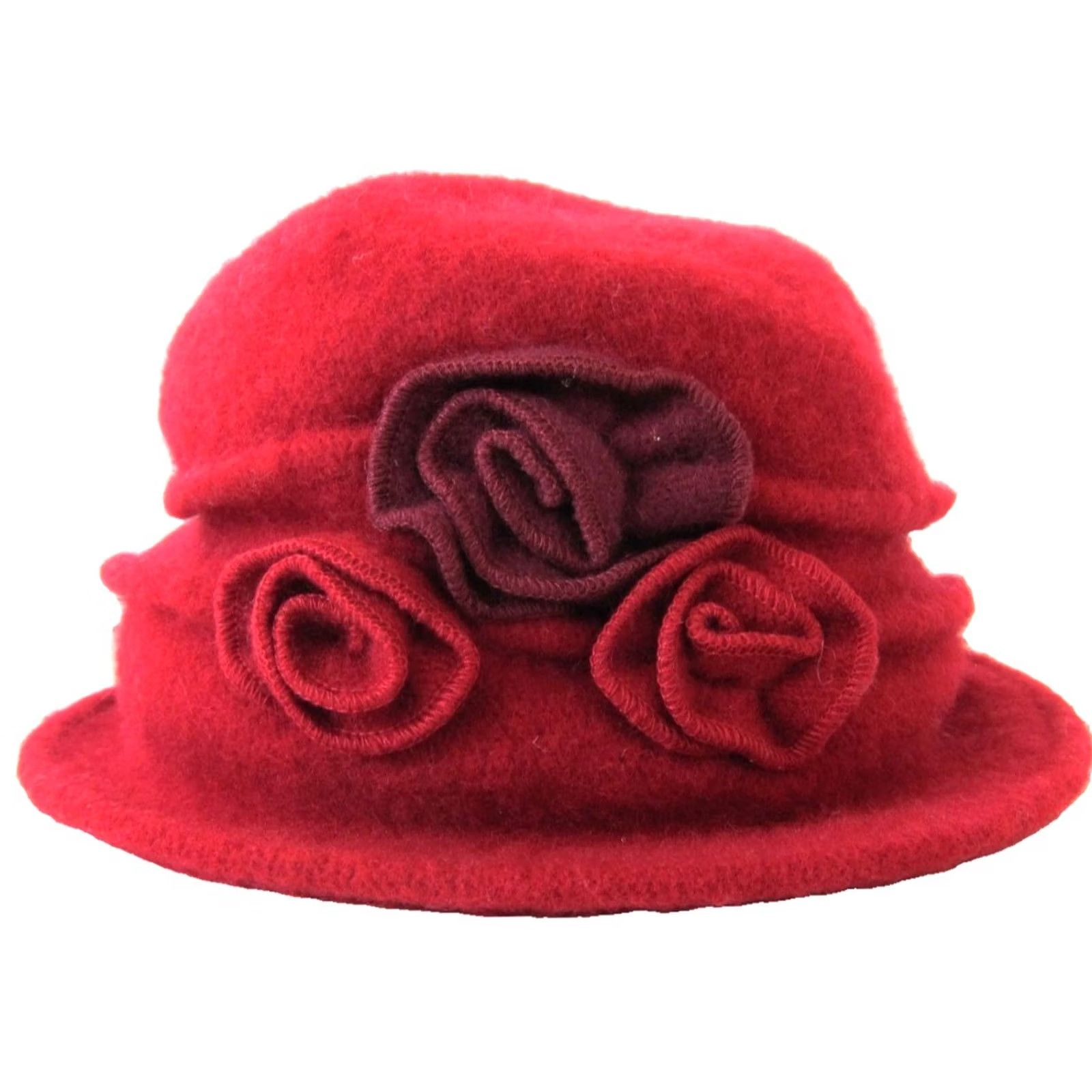 Vintage Shihreen 100% Wool Red Boiled Wool Floral Bucket Cloche Hat One Size Size ONE SIZE - 4 Thumbnail