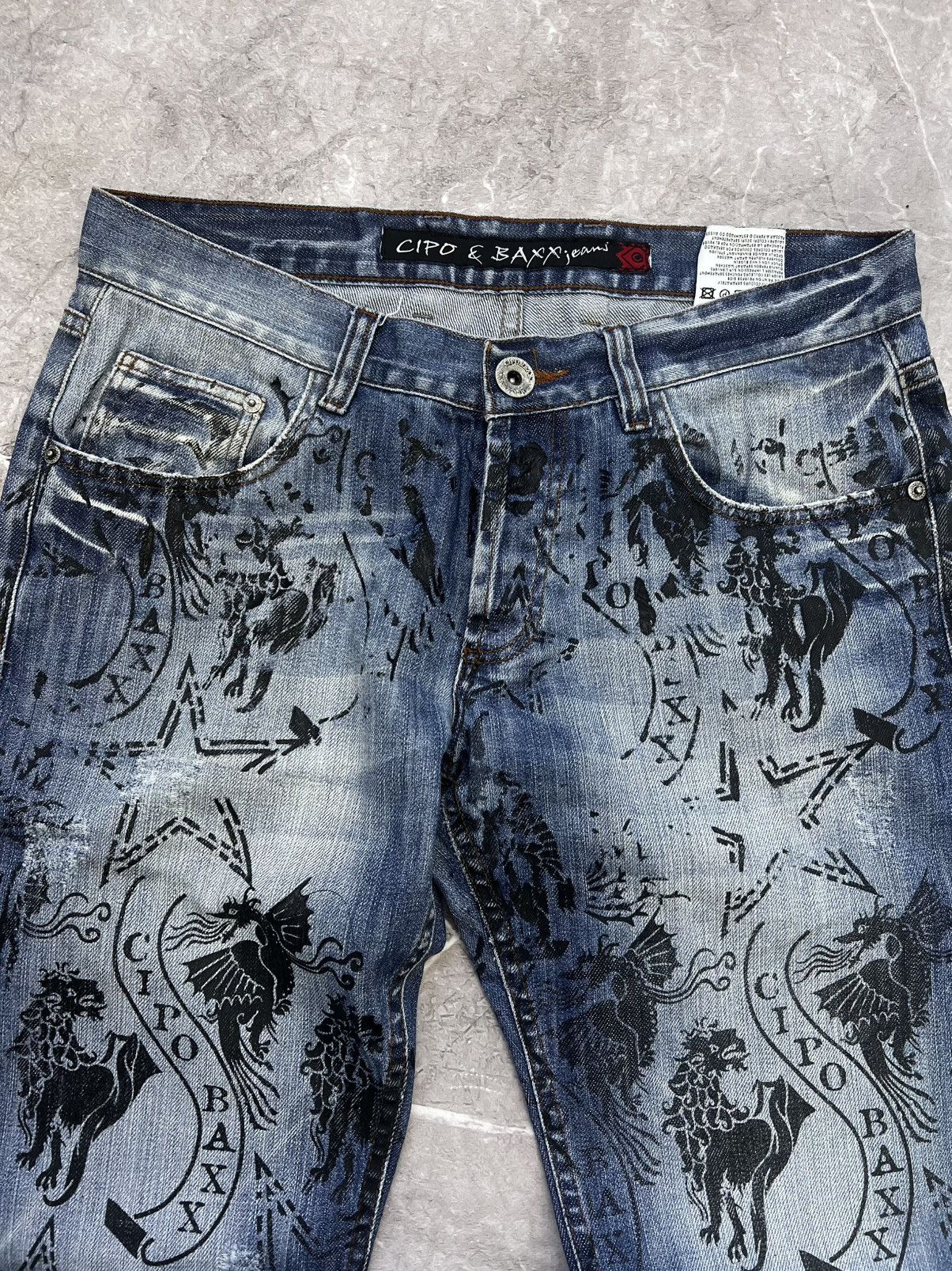 Designer × Japanese Brand VINTAGE FLARED FULL PRINT DENIM DISTRESSED JEANS PANTS Y2K Size US 32 / EU 48 - 6 Thumbnail
