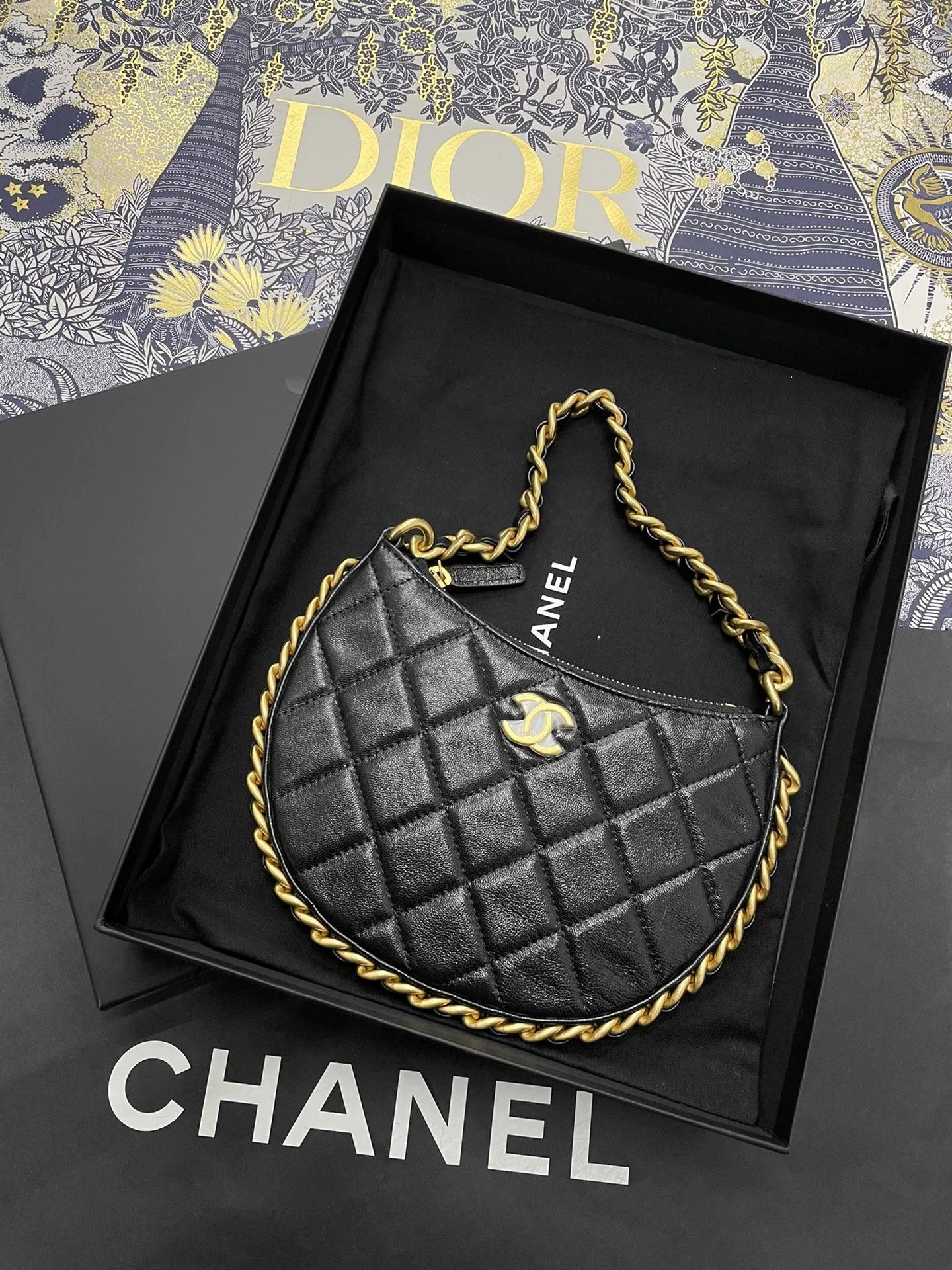 Chanel Chanel 23B Black Gold Mini Hobo Bag Size ONE SIZE - 1 Thumbnail