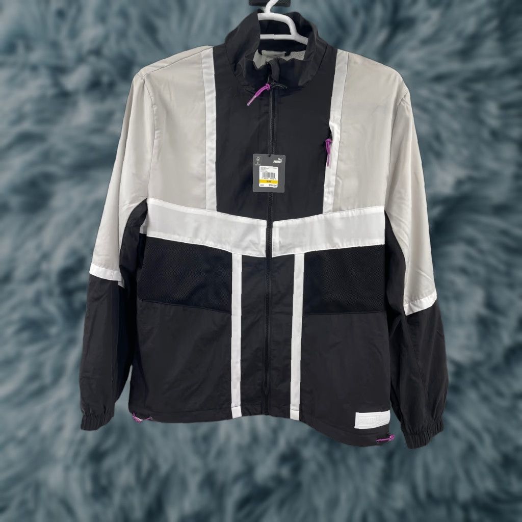 Puma Puma Court Side Jacket Mens Black/White M Nylon Solid Short Sleeve Lace Up Outerwear Casual Size US M / EU 48-50 / 2 - 1 Thumbnail