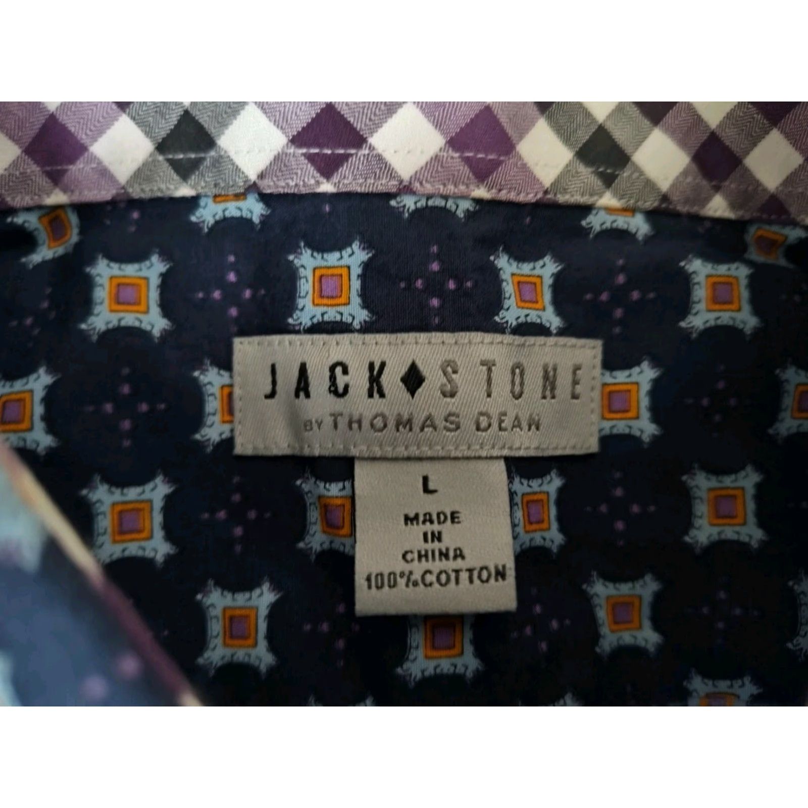 Vintage Vintage Jack Stone Men's Button-Up Shirt Large Blue Orange Geometric Pattern Casual 70s Preppy Two-Tone Size US L / EU 52-54 / 3 - 7 Thumbnail