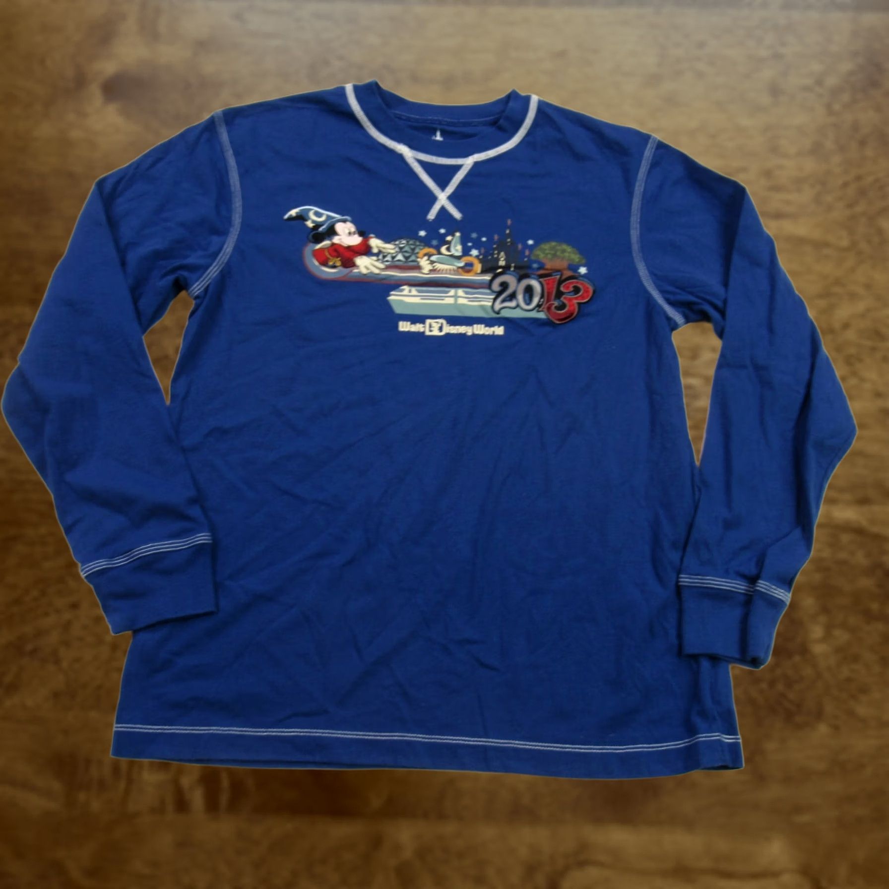 Disney Disney Mens Shirt Long Sleeve Crew Neck Lightweight Blue Cotton Blend Logo Casual (M) Size US M / EU 48-50 / 2 - 1 Thumbnail