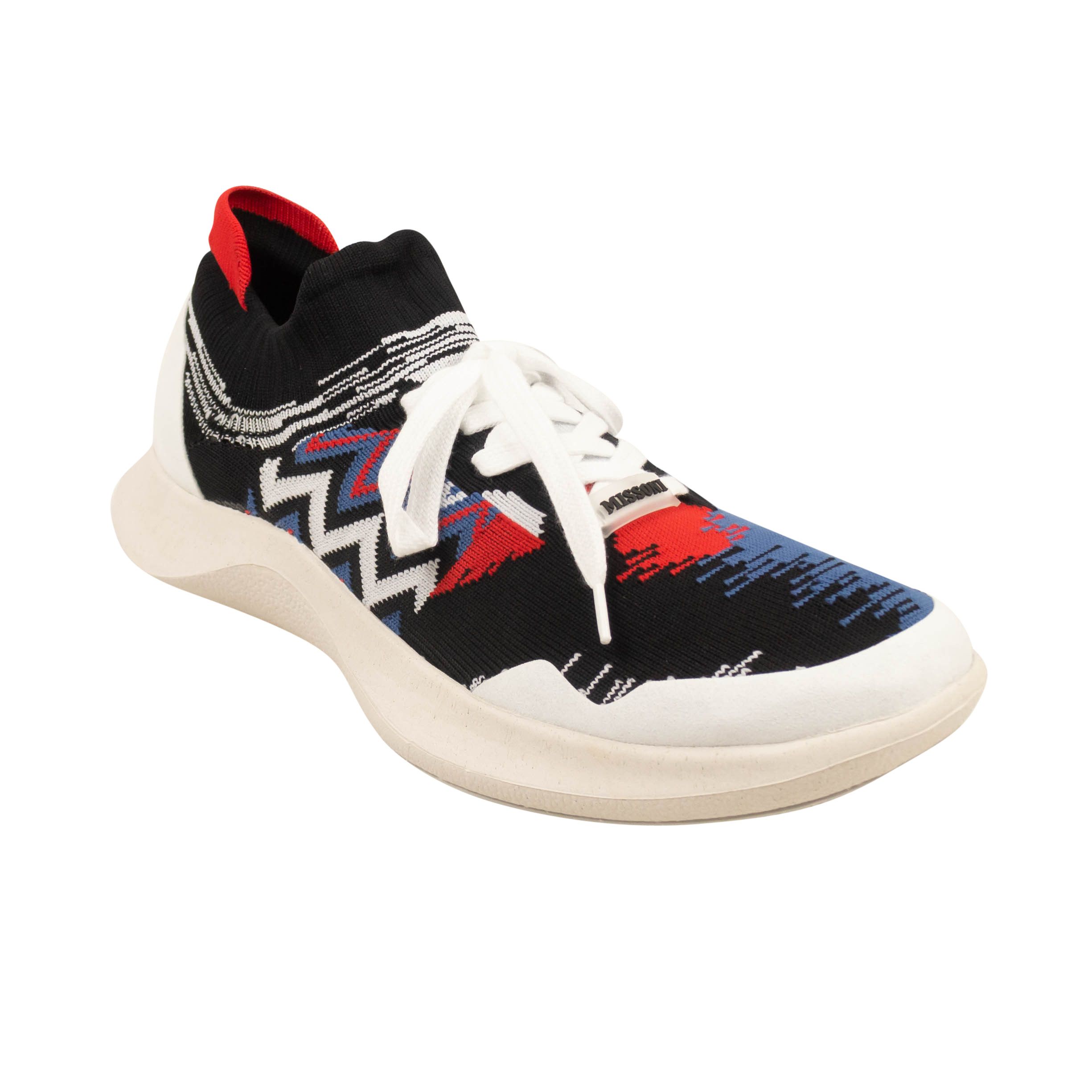 image of Missoni Black & Red Acbc Fly Knit Chevron Low Top Sneakers 12/45, Men's