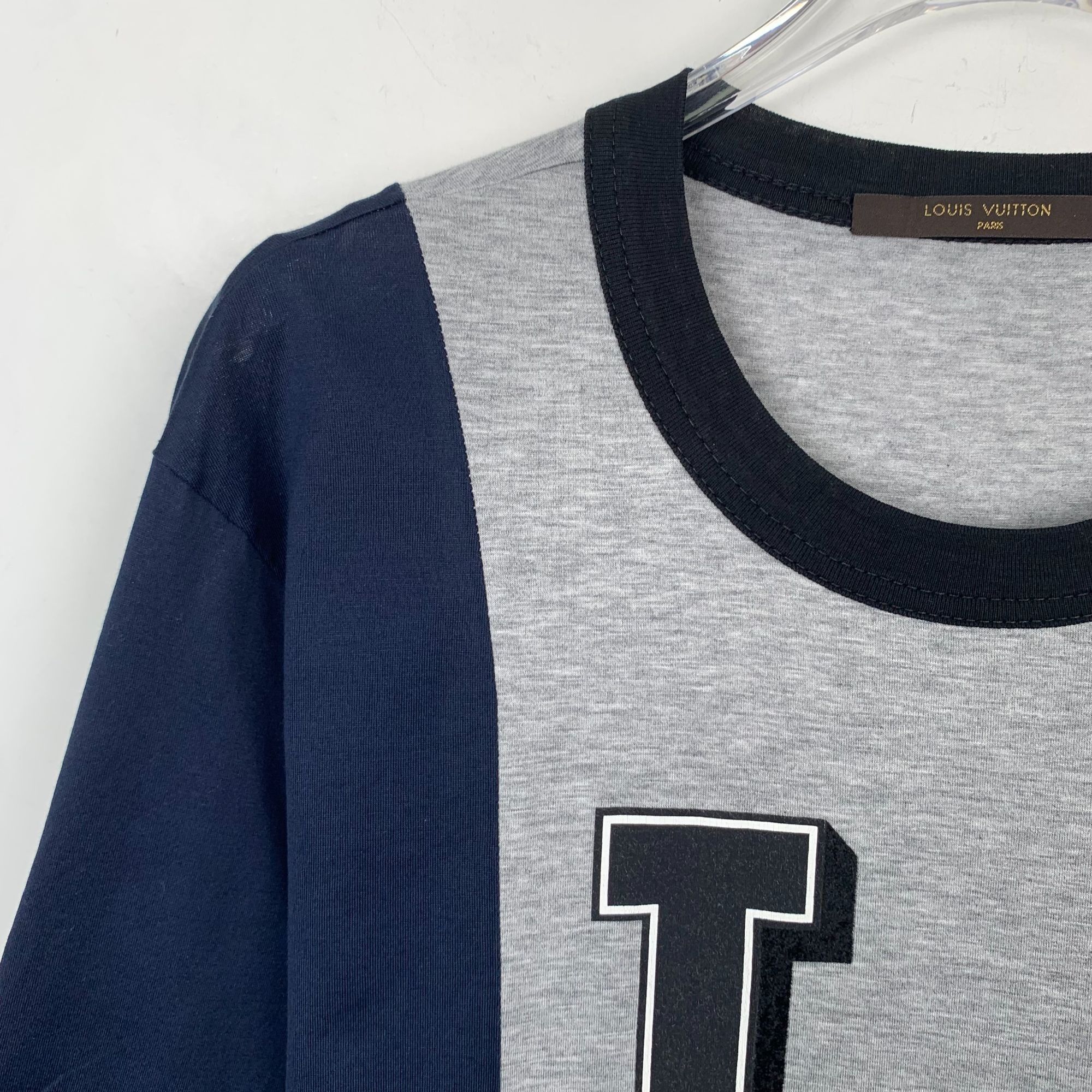 Louis Vuitton LOUIS VUITTON Grey & Navy LV Logo Cotton T-Shirt Size M Made Size US M / EU 48-50 / 2 - 6 Thumbnail