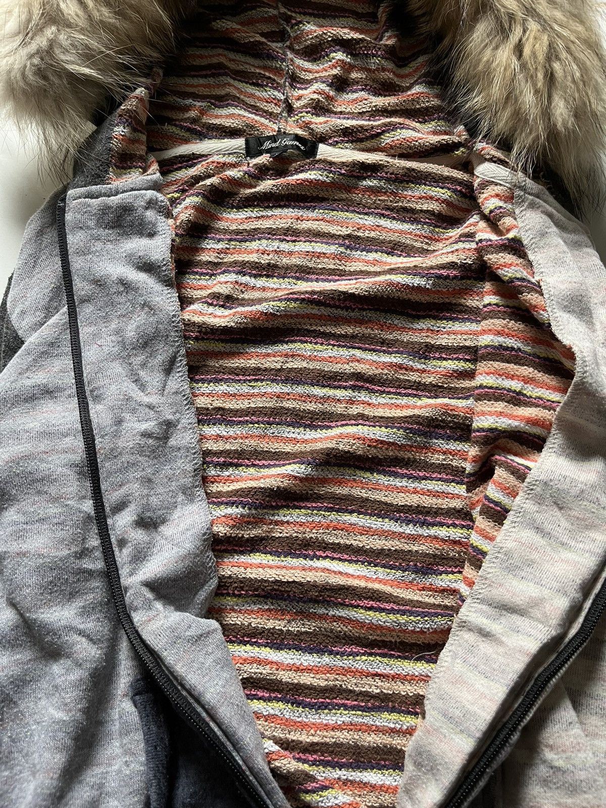 Le Grande Bleu (L.G.B.) Japanese mind games faux fur striped hoodie Size US M / EU 48-50 / 2 - 4 Thumbnail