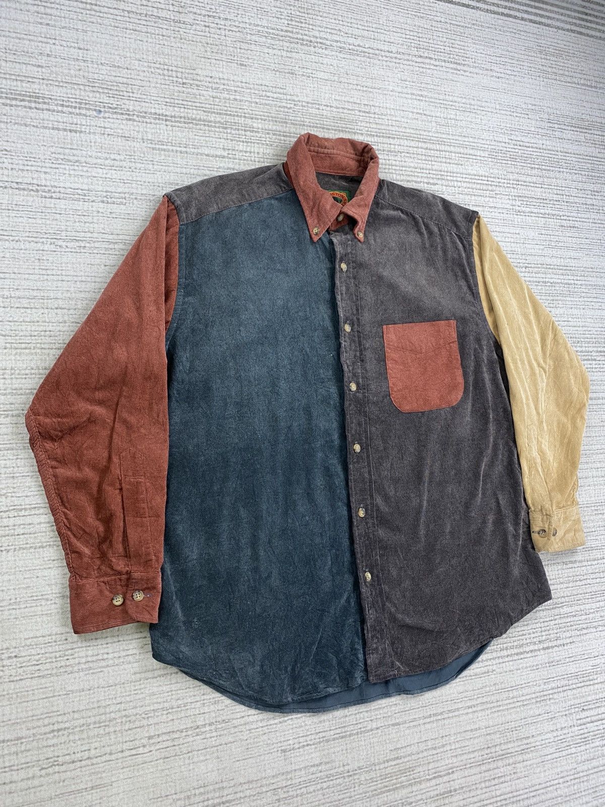 Boston Traders × Vintage Vintage Boston Traders Colour Block Corduroy Button Up Shirt Size US L / EU 52-54 / 3 - 4 Thumbnail